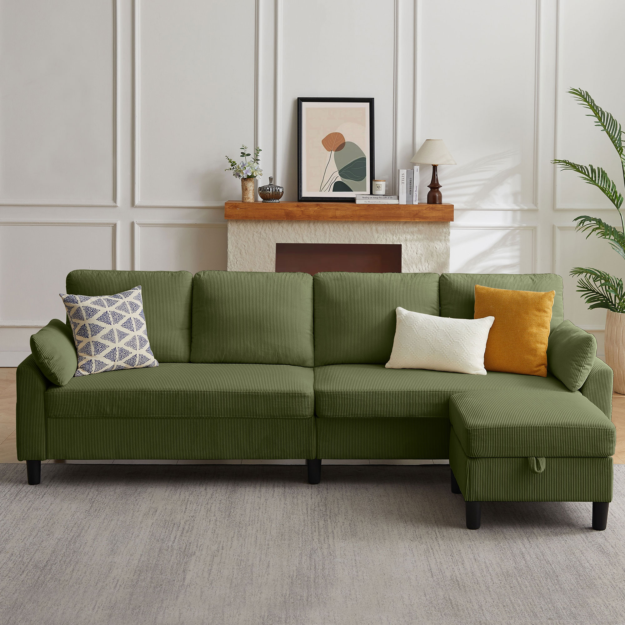 Jarenie 101-in W Modern Green Cotton 6-seater Storage Sofa with Slipcover one_size | YMX59TW-GN