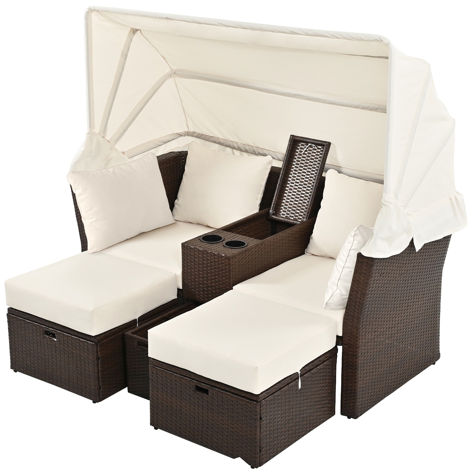 Bybafun YA3700473 Rattan Outdoor Daybed with Off-white Cushions and Rattan Frame