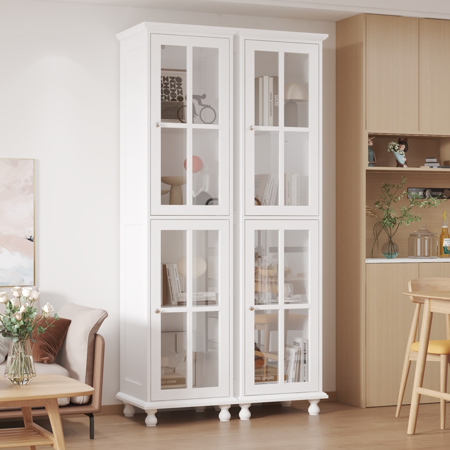 FUFU&GAGA KF330111-01 White MDF 4 -Shelf Bookcase with Doors ( 36.2-in W x 70-in H x 15.7-in D ) Finished
