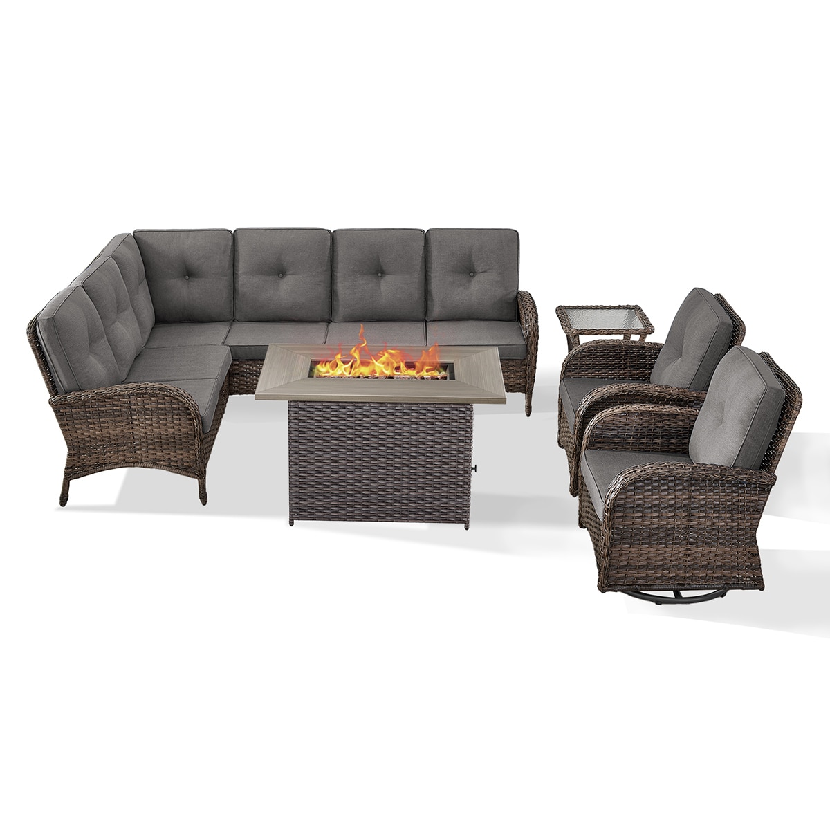 Rilyson FS130144085-3 KEY WEST 5 -Piece Woven Patio Conversation Set with Gray Cushions