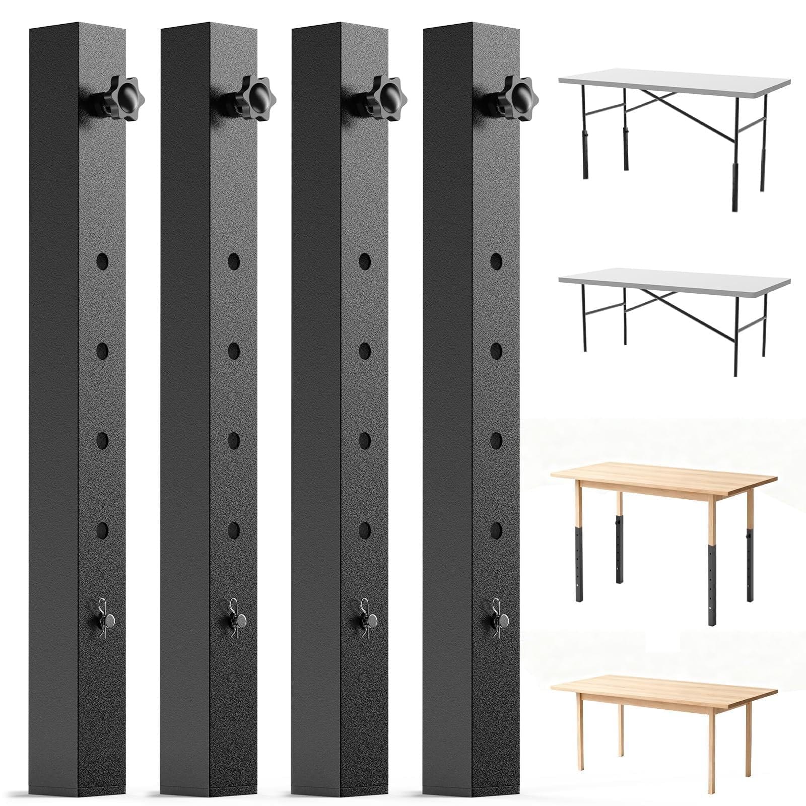 Yichuhaoxi  Adjustable Folding Table Legs Extension 4-Pack Heavy-Duty Steel Furniture Risers with Five Height Settings from Four to Twelve Inches