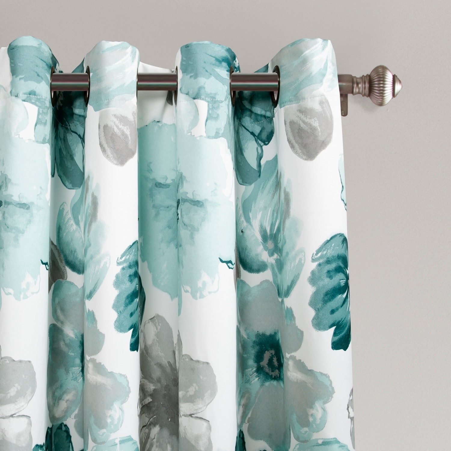 Leah Blue Floral Polyester Light Filtering Curtain Panels