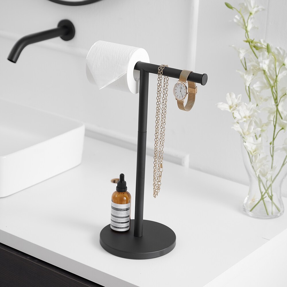 BWE Matte Black-adjustable Freestanding Single Post Toilet Paper Holder in  the Toilet Paper Holders department at