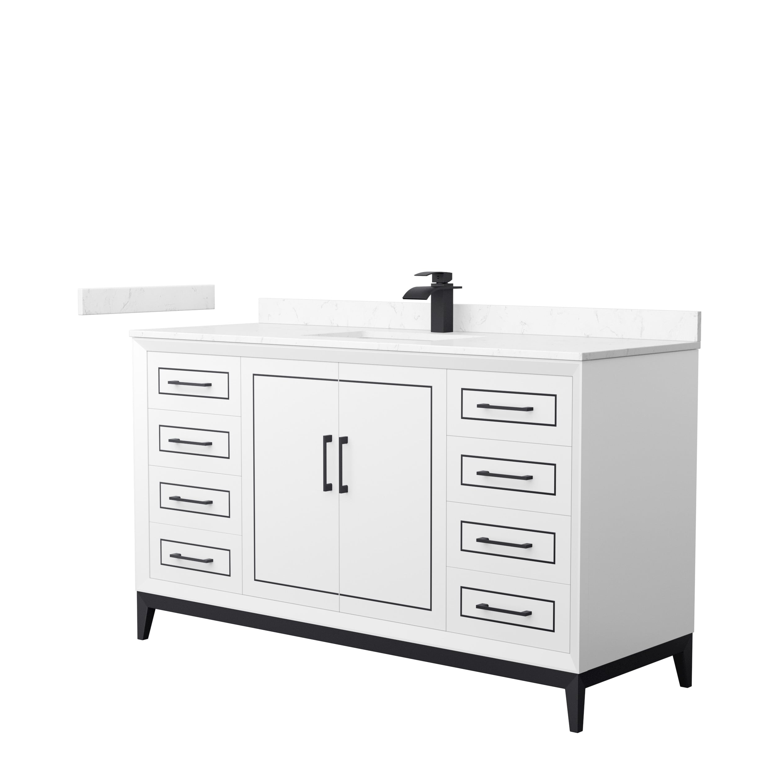 Wyndham Collection WCH515160SWBC2UNSMXX Marlena 60-in White with Matte Black Trim Undermount Single sink Bathroom Vanity with Carrara cultured marble Cultured marble Top