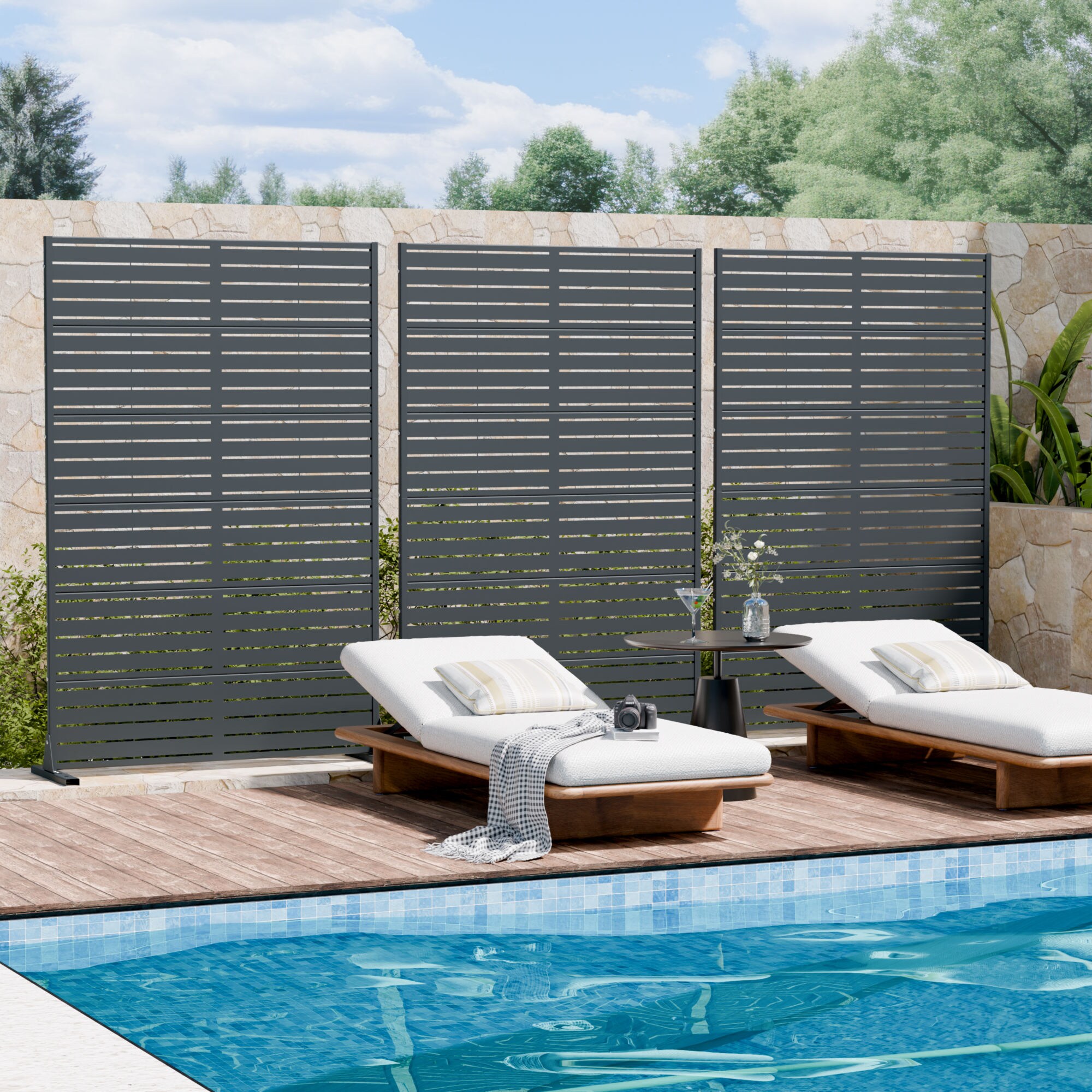 Wooakway Set of 2 72-in H x 47-in W Navy Blue Metal Privacy Screen for ...
