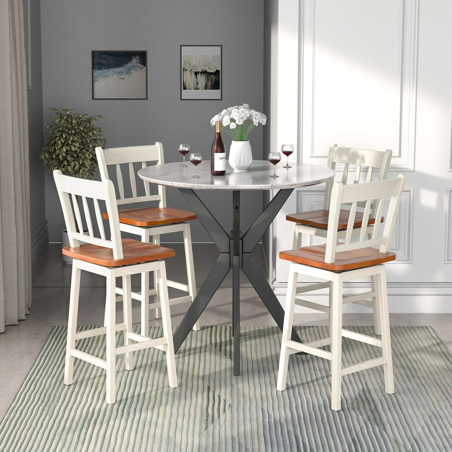 Costway 4PCS Bar Stool 24 point 5 inches Swivel Counter Height Chair ...