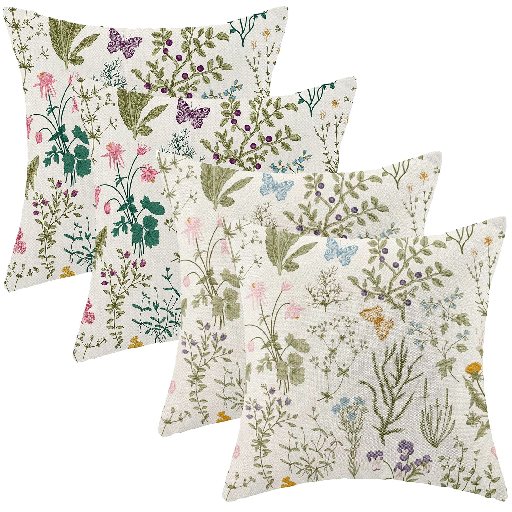 Garvee Set of 4 Floral Linen Throw Pillow Covers 18x18 Inch Decorative Farmhouse Pink Flower Cushion Cases with Invisible Zipper for Sofa Couch Bedroom Living Room Home Decor
