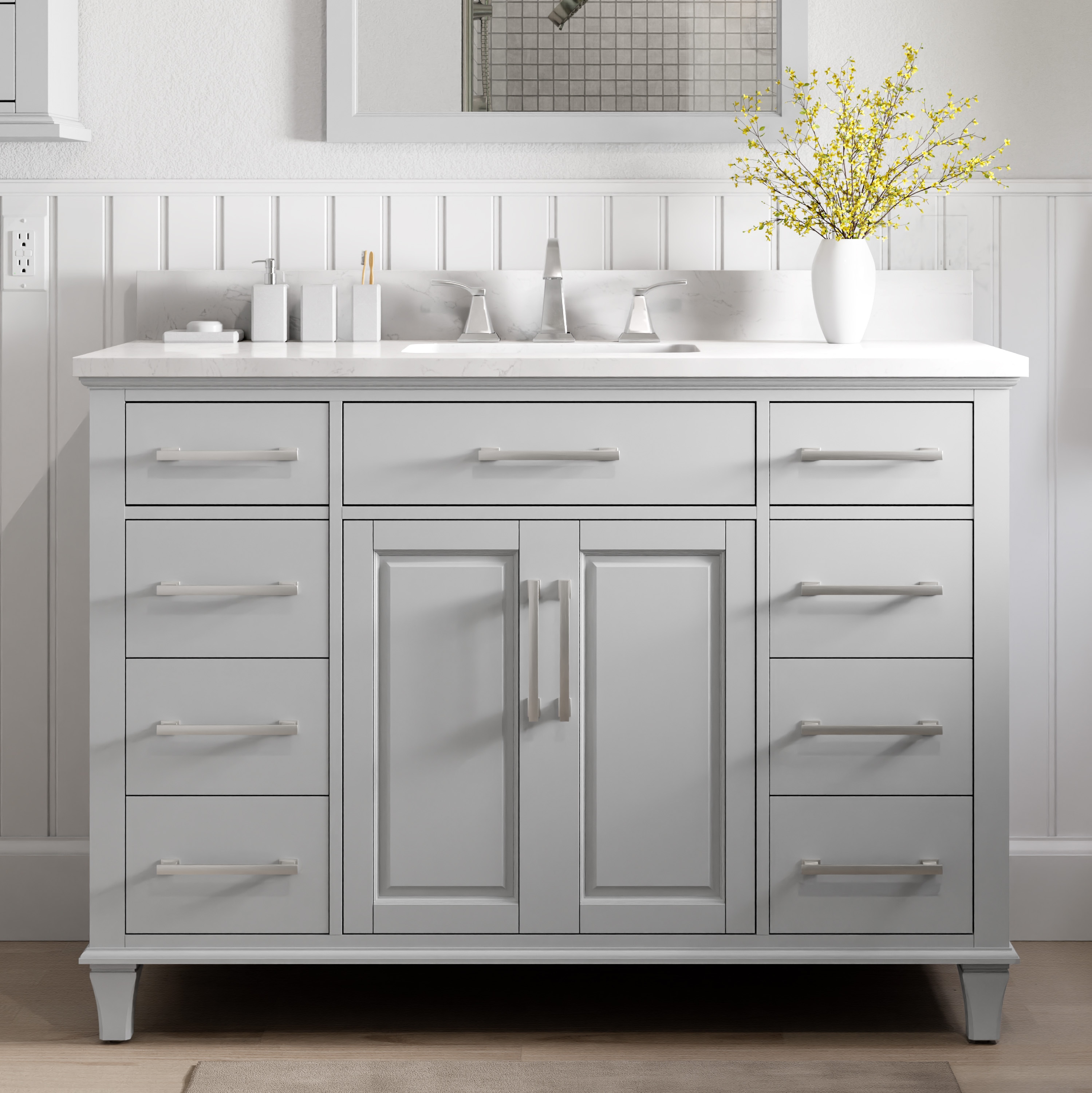 allen + roth 1789VA-48-242-925-UM Brookview 48-in Muse Gray Undermount Single Sink Bathroom Vanity with Carrara Engineered Marble Top