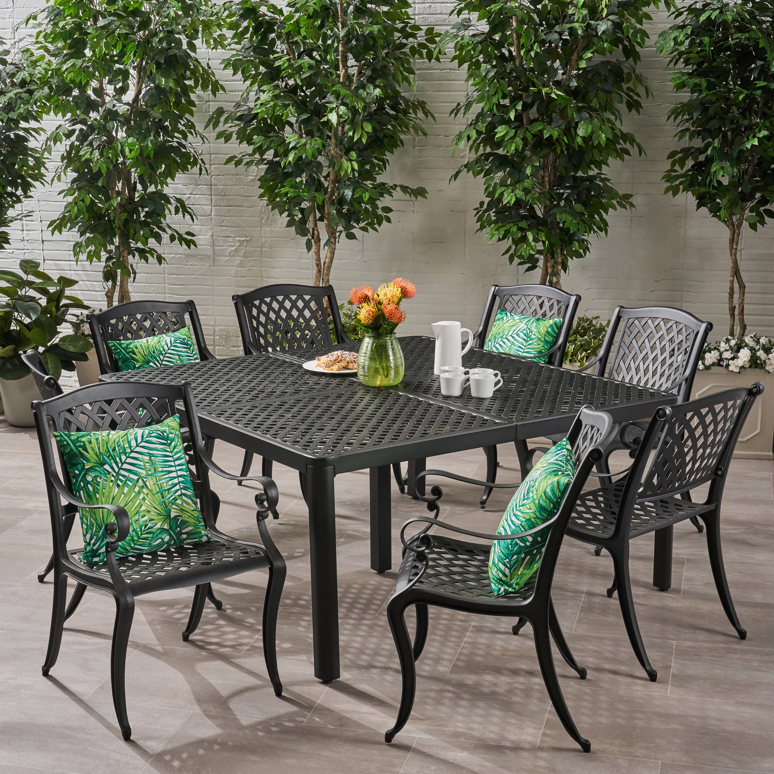 Christopher Knight Home 309387 Aviary Outdoor Aluminum 8 Seater Dining Set Antique Matte Black
