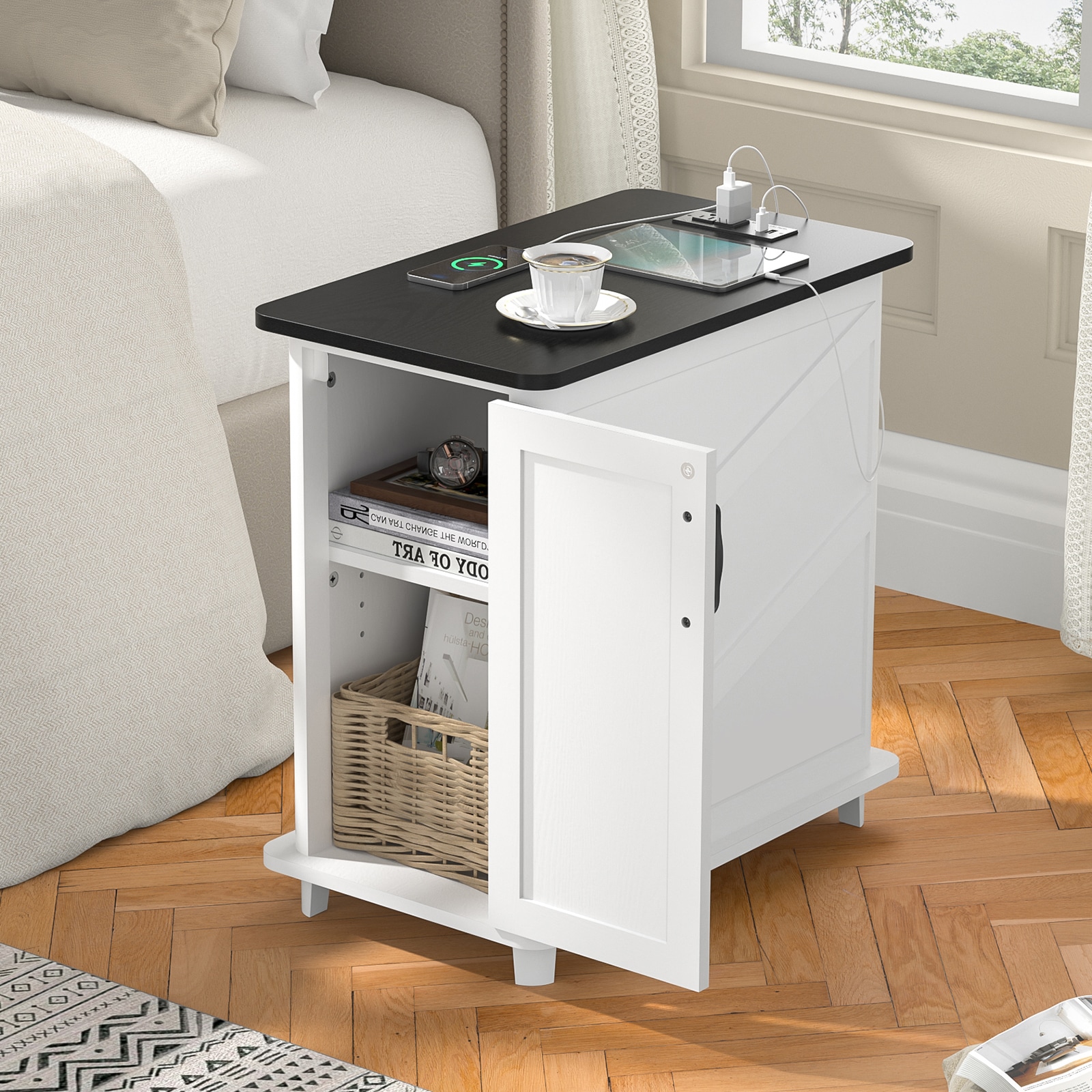 Delarpo H0156-LO1US50776 White 14-in W x 24-in H Modern Nightstand