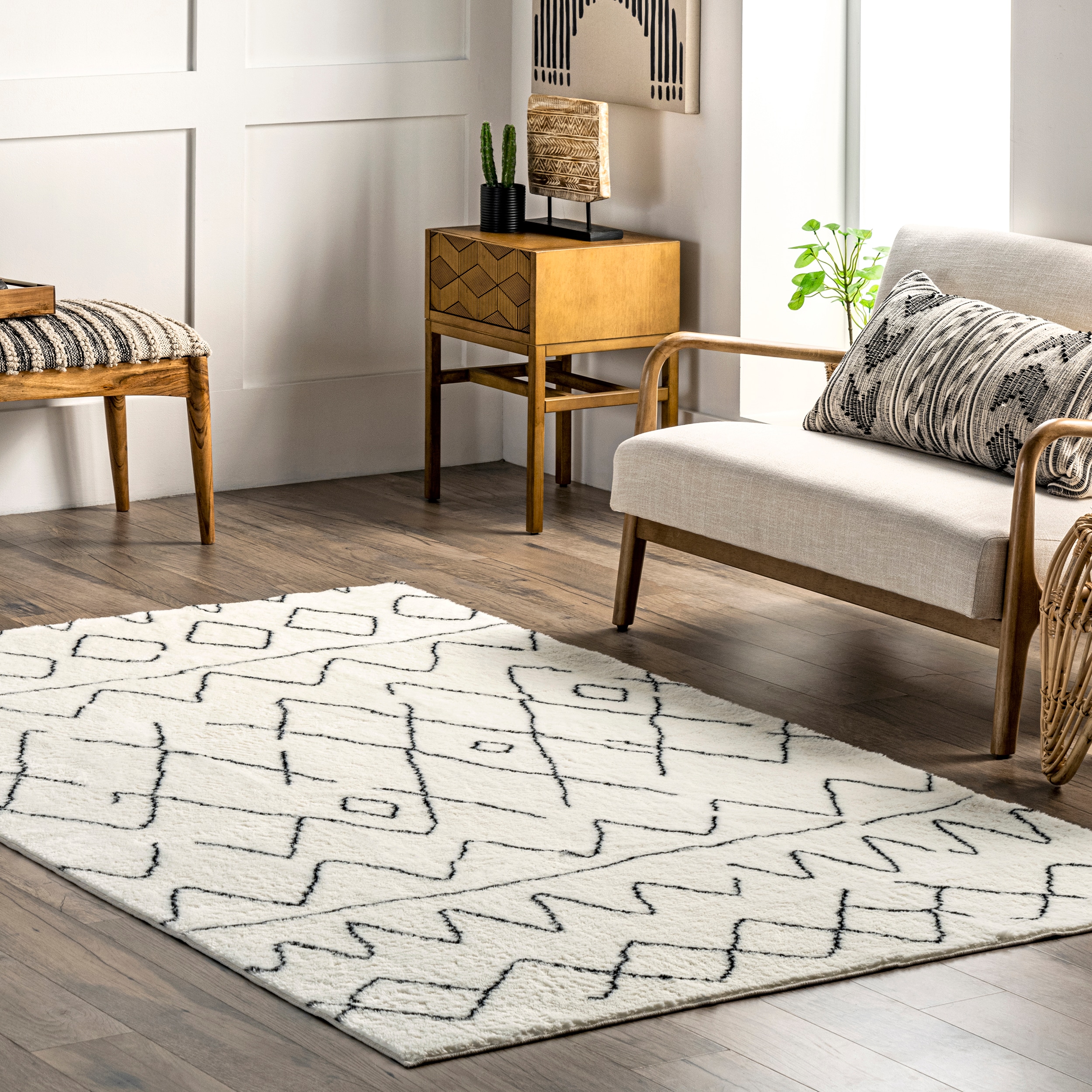 nuLOOM 200BIWS08A-609 Rae SuperiorWash Abstract Stripes Machine Washable Shag 6ft. x 9ft. Black Area Rug