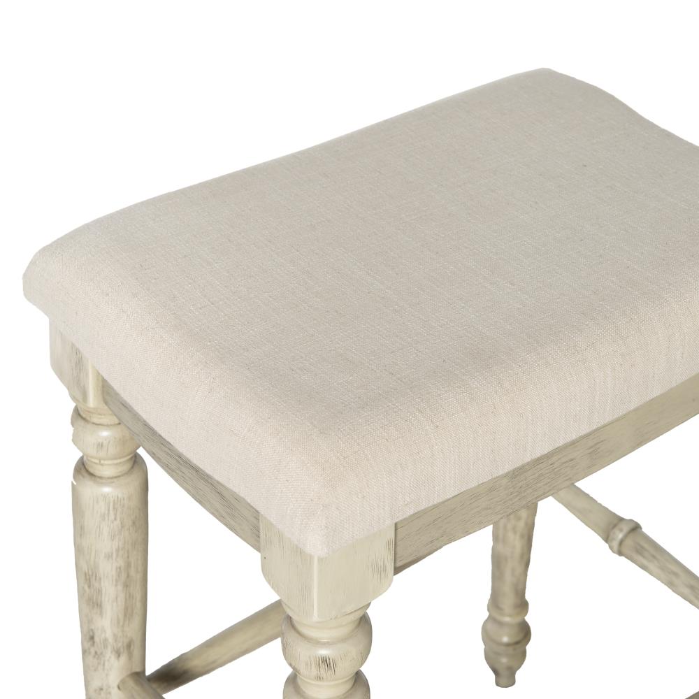 Elegant Whitewash Wood Backless 30" Saddle Barstool