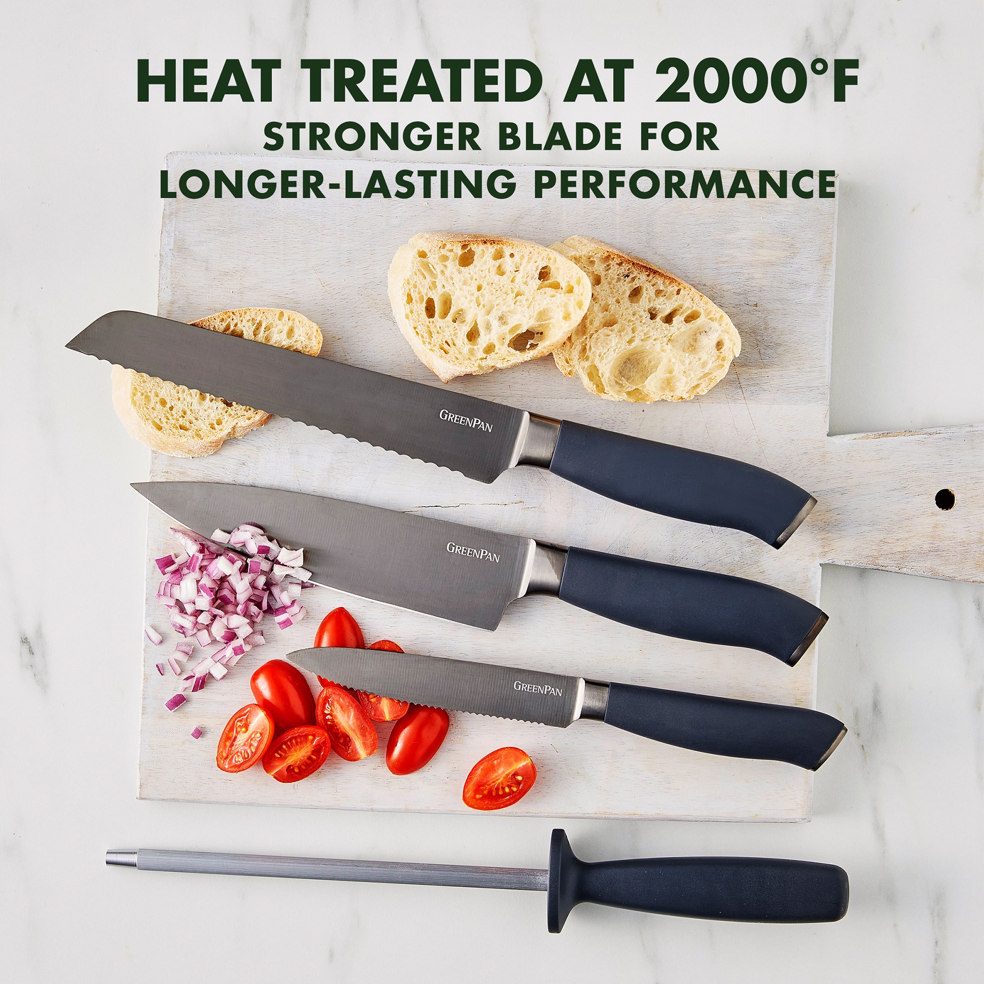 Greenpan Titanium Coated Cutlery Set - 13 Piece Knife Set with Rubber  Handle, Dishwasher Safe, Includes Chef, Santoku, Serrated, Paring Knives,  Steak Knives, Shears, and Block in the Cutlery department at