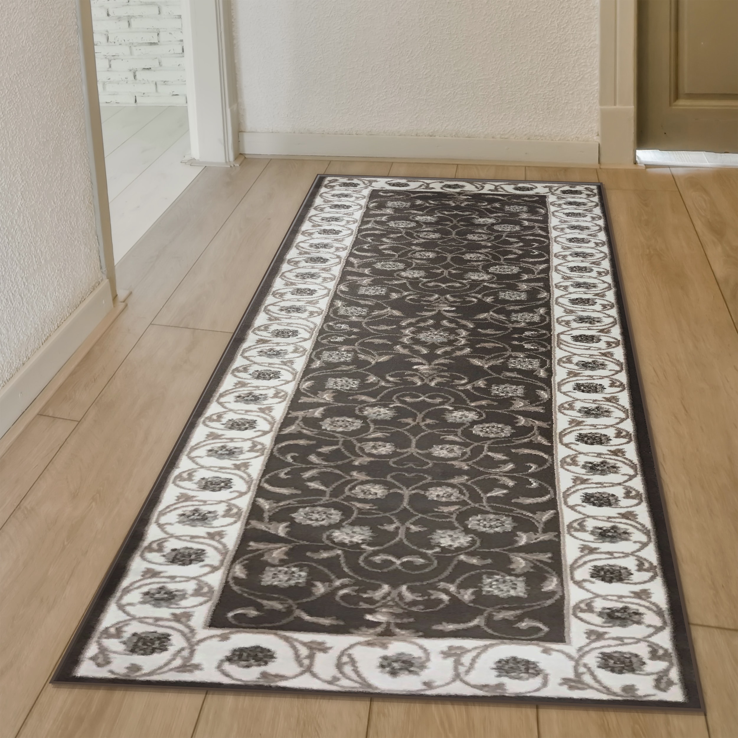 Radici USA 3743/1033/BROWN Pisa 2 x 8 (ft) Polypropylene Brown Rectangular Indoor Floral/Botanical Oriental Runner rug