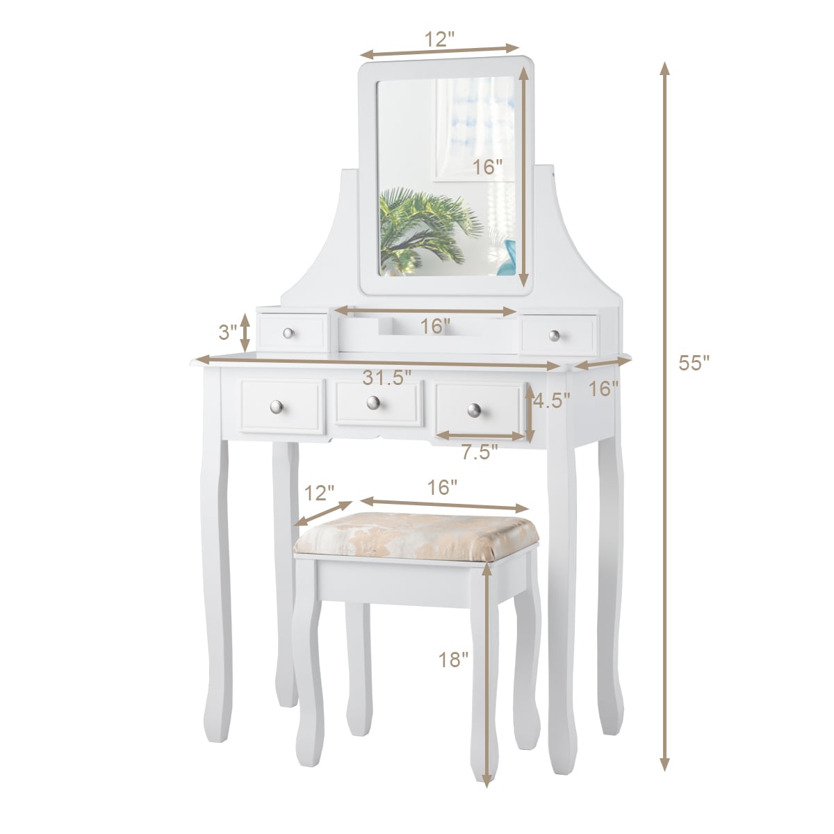 Costway CSHY007120 Bedroom-Vanities - View #3