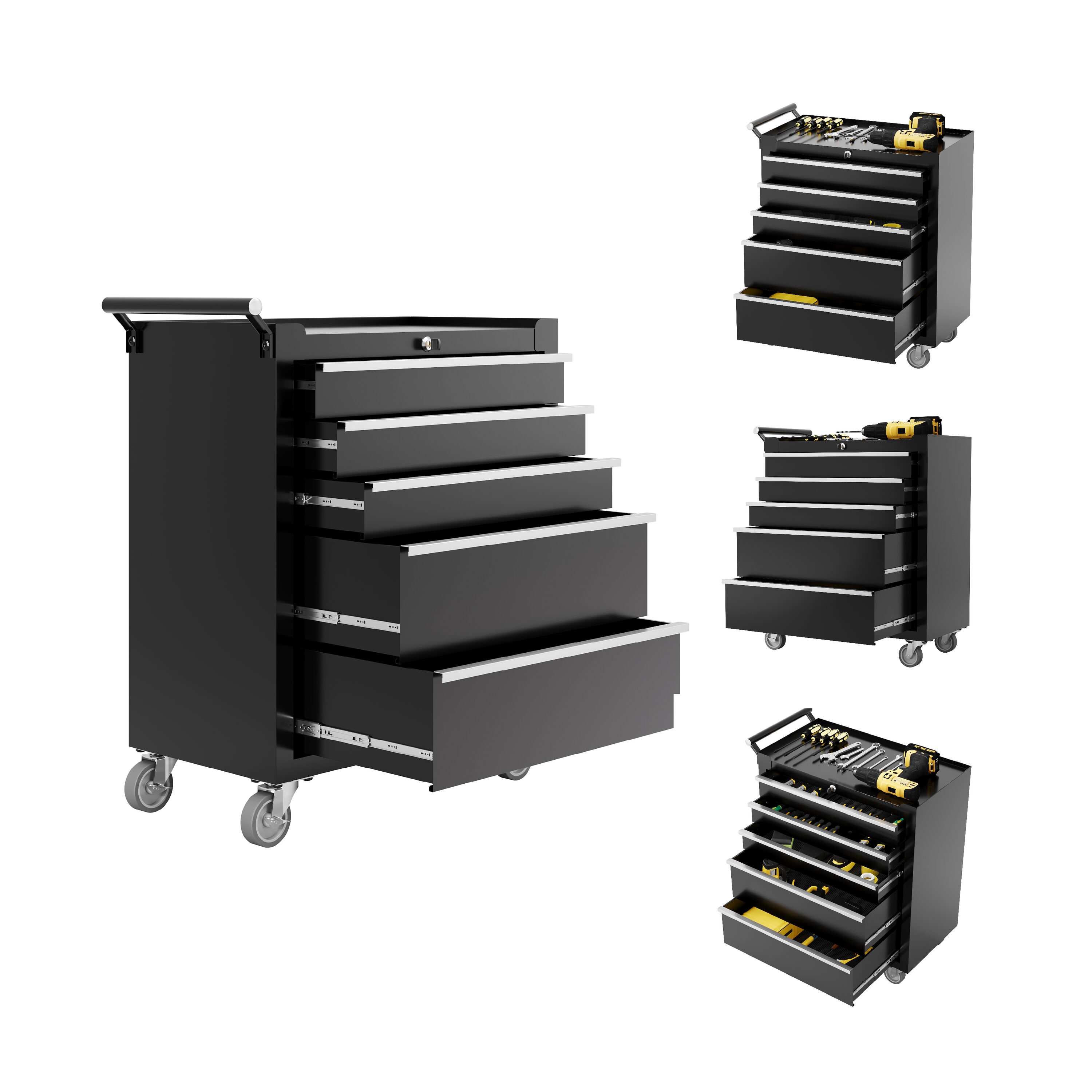 Rolling Tool Chest 5 Drawers Tool Storage Cabinet Toolbox with Wheels Portable Tool Cabinet Organizer with Locking System and Drawer Liners Tool Storage Cart for Garage Workshop #BZI-YH6H-VTKF01ONQ