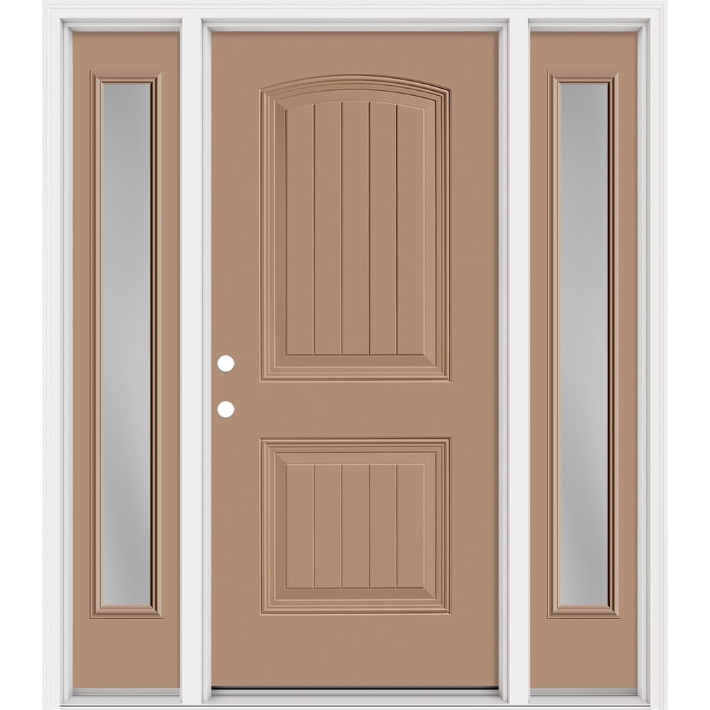 Masonite 321234 Steel Doors Series 64-in x 80-in x Steel No glass Right-hand inswing Warm Wheat Painted Prehung Front Door with Sidelights with Brickmould Insulating core