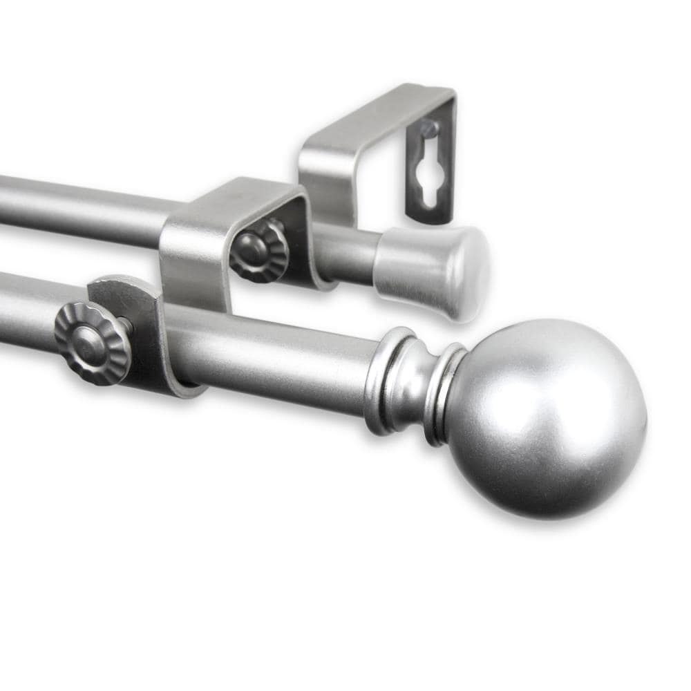 Hart & Harlow L5710-285D Levy 5/8-in 28-in to 48-in Satin nickel Steel Double curtain rod with Finials