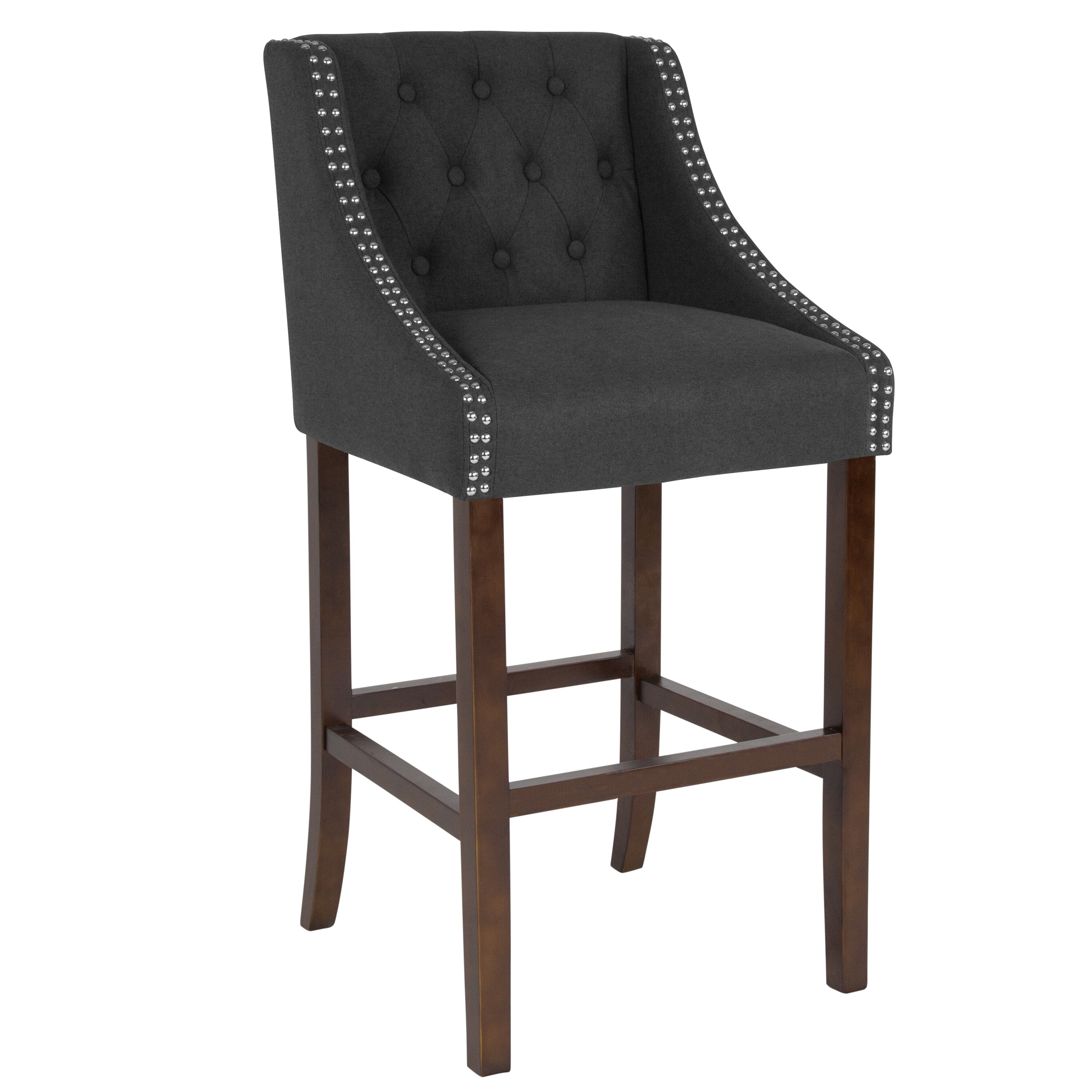 Flash Furniture 889142265115 Carmel Series Charcoal Fabric 30.0-Inches H Bar height Square seat Upholstered Wood Bar Stool with Arms and Back