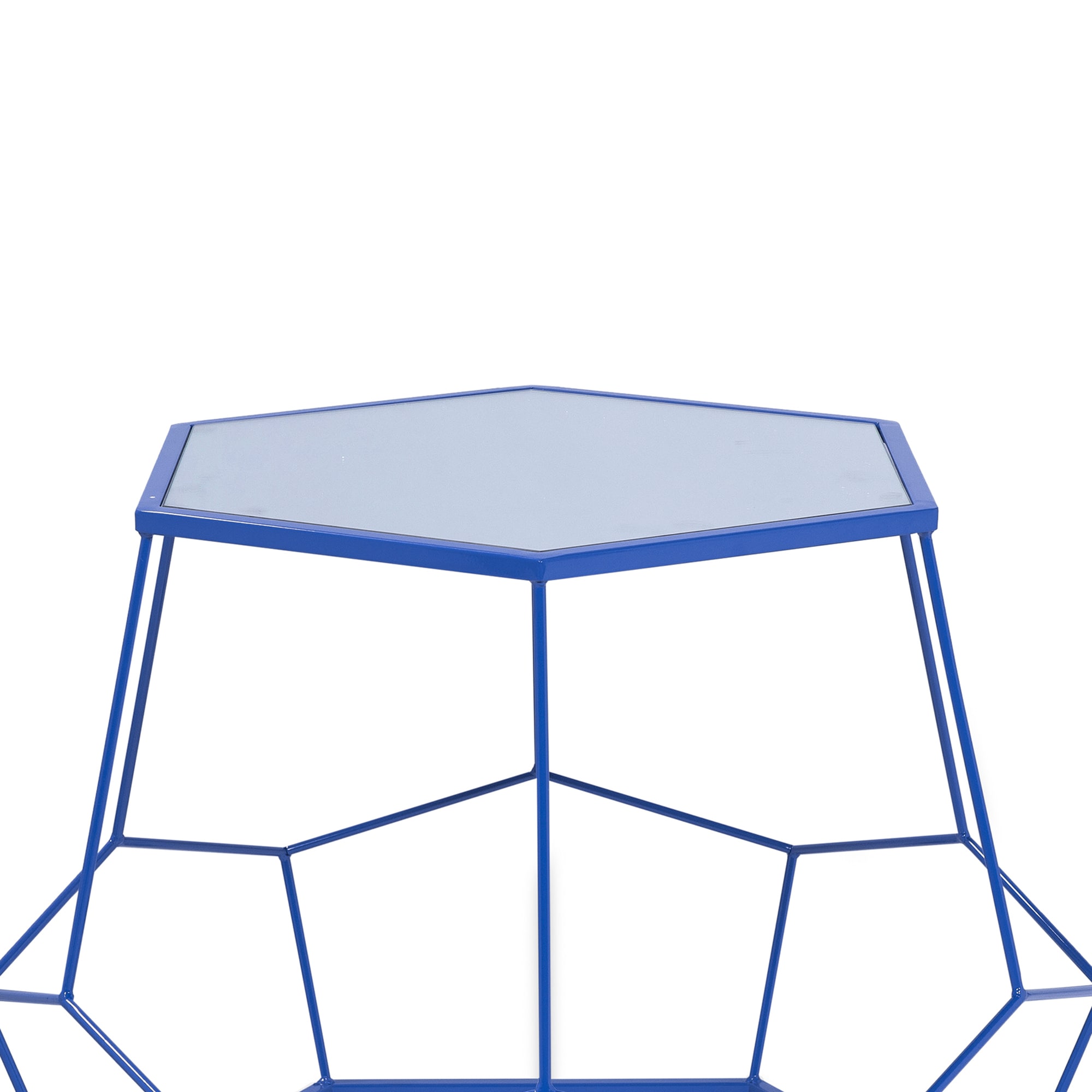 Rittan Blue Steel Hexagon Mirrored Nesting Tables Set