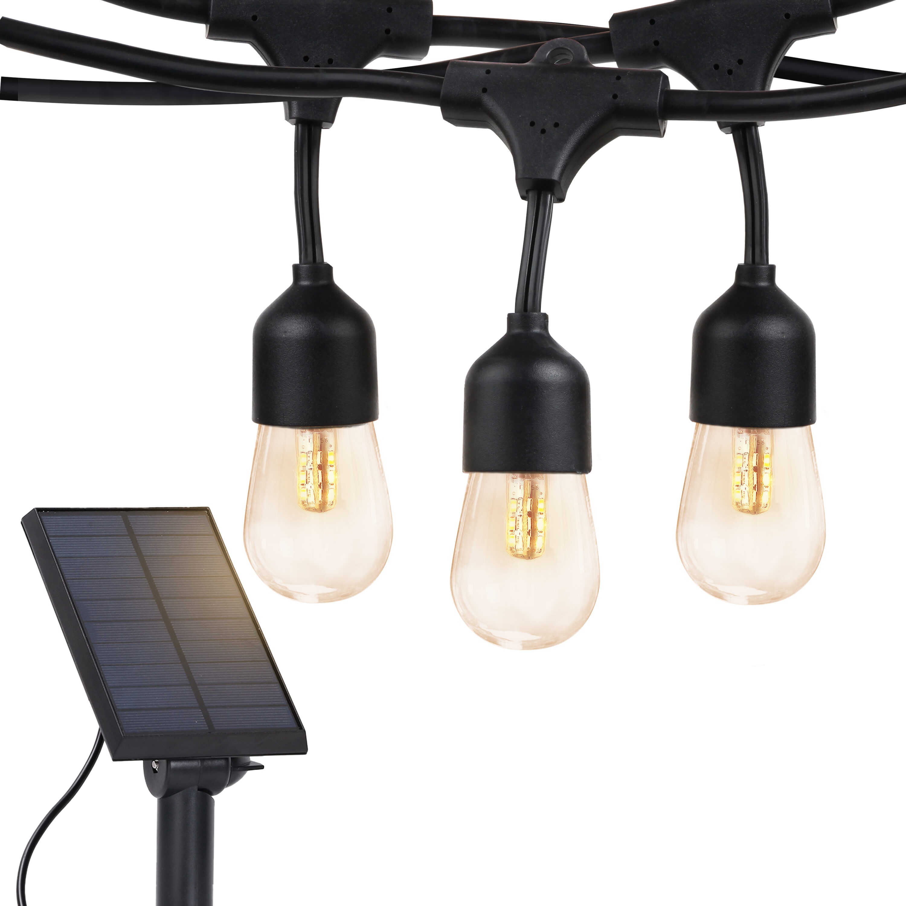Brightech JZ-13LD-T8SB 27-Feet Solar Black Indoor/Outdoor String Light with 12 White -Light LED Edison Bulbs