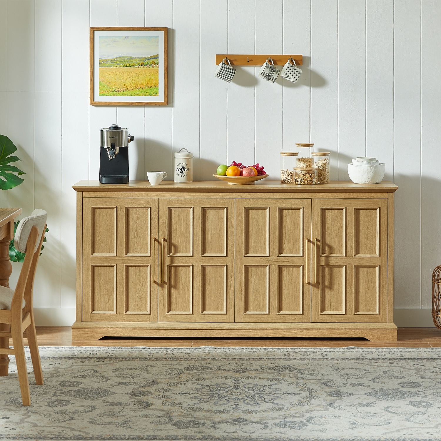 Lirago 67 in Farmhouse Sideboard Buffet Cabinet with Storage Wood Coffee Wine Bar Console Table Floor Buffet Cabinet for Living Room Dining Room Oak