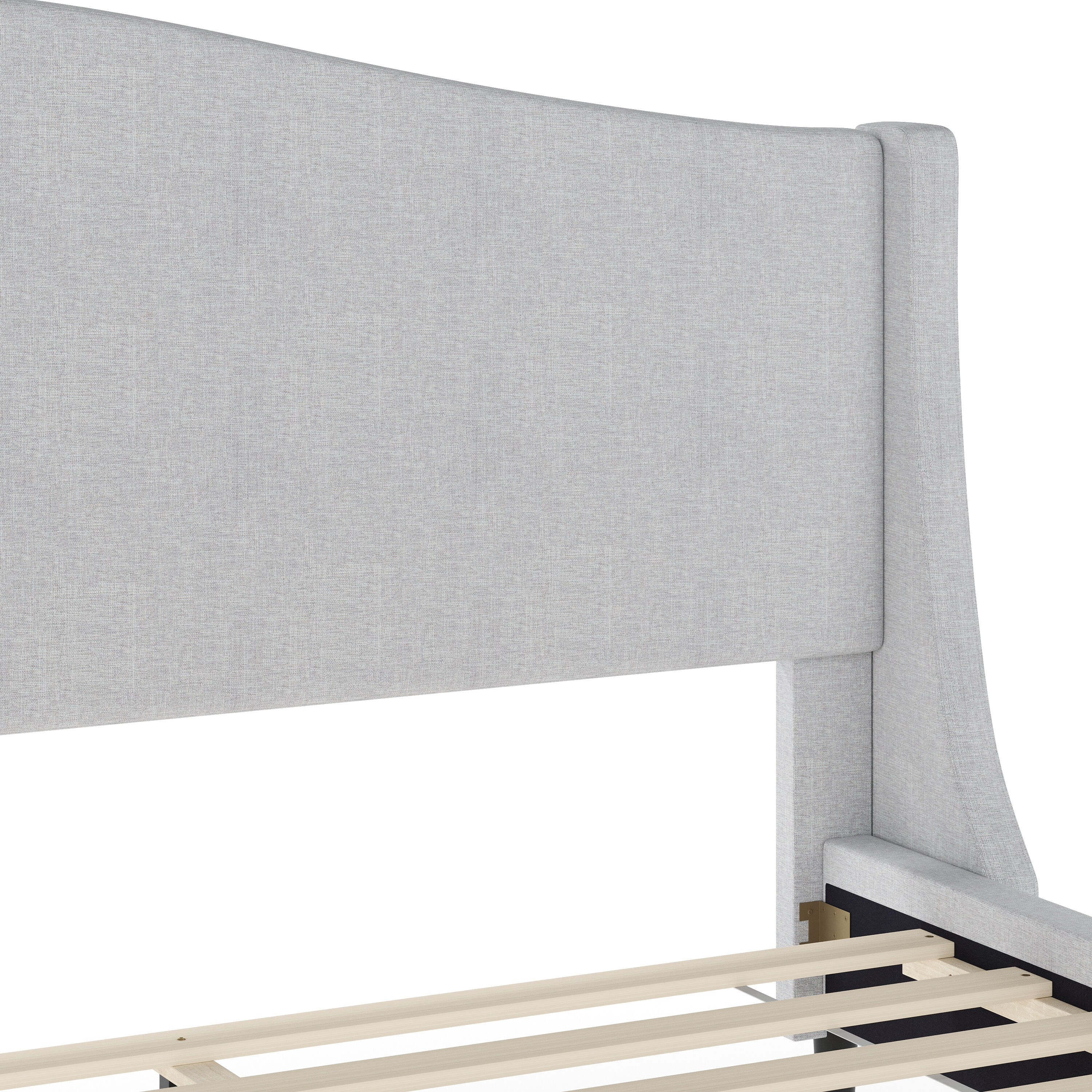 King Gray Linen Upholstered Platform Bed with Curved Headboard