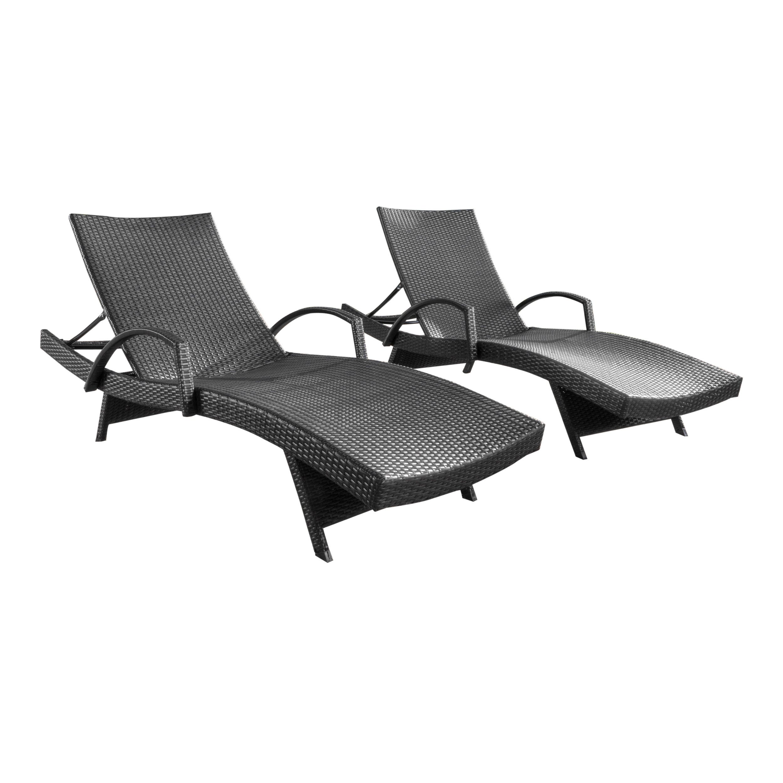 Best Selling Home Decor 300995 Salem Set of 2 Rattan Grey Iron Frame Stationary Chaise Lounge Chair with Gray Solid Seat