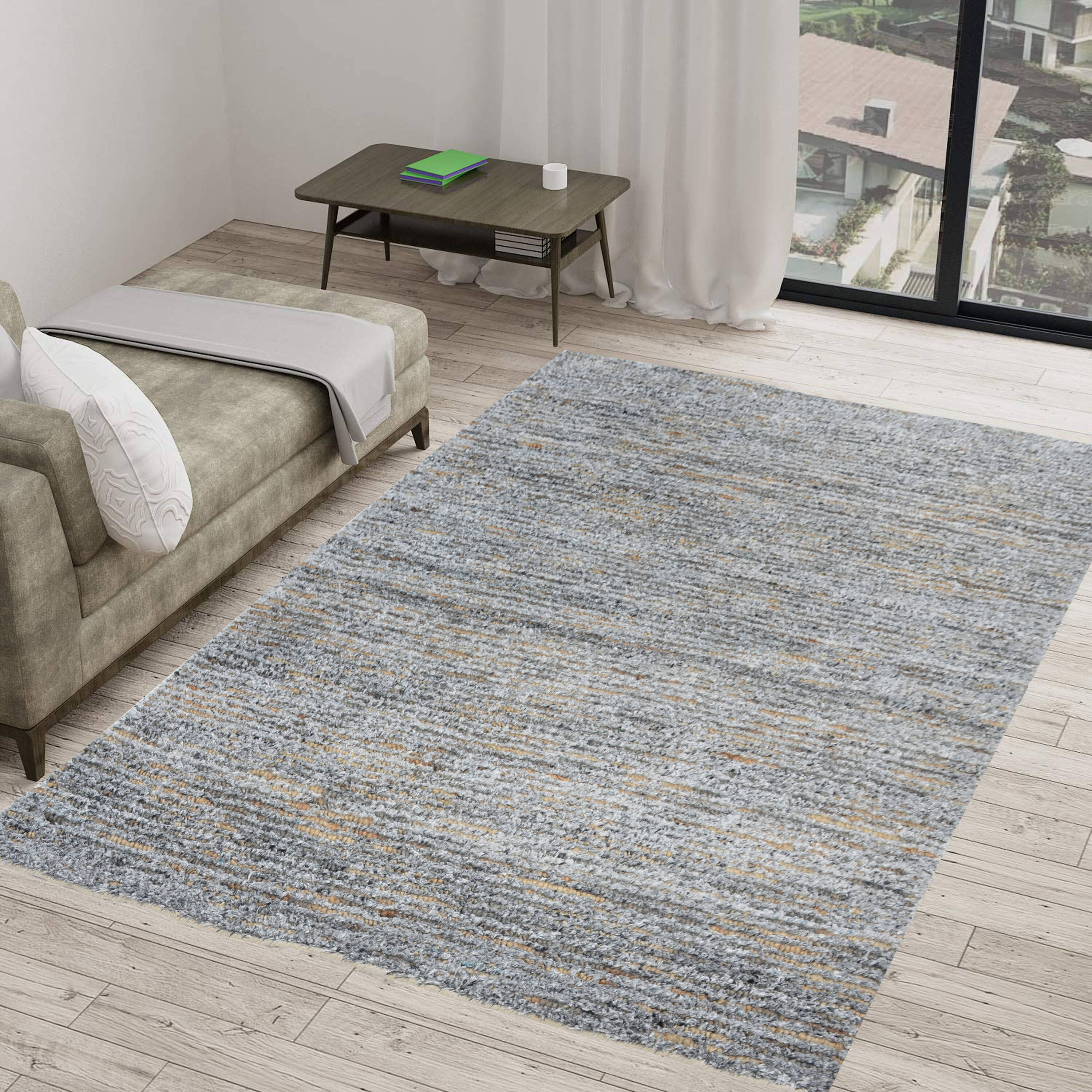 Everyday Woven EVE74548X11 8 x 11 (ft) Polyester Neutral Blue Rectangular Indoor Ombre Farmhouse/Cottage Area rug
