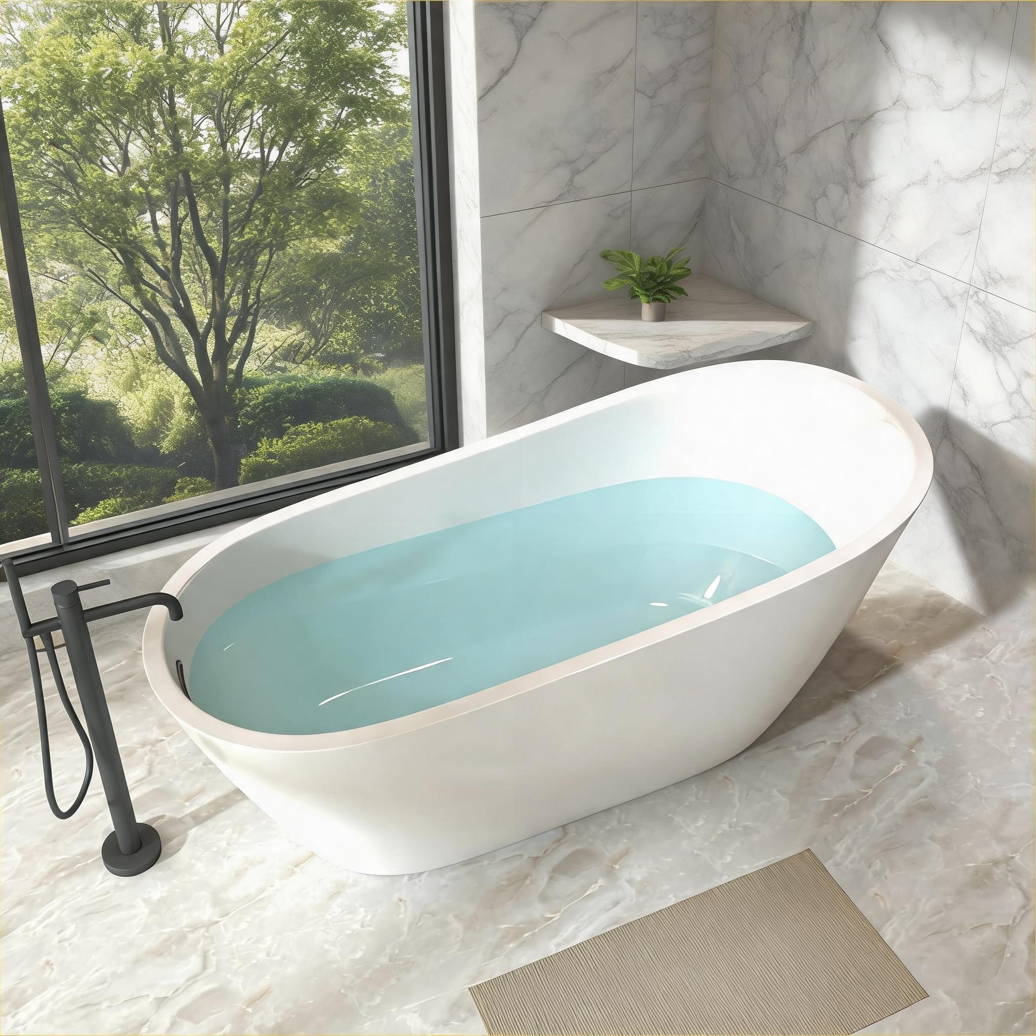 Watnature 67 Inch Modern Special-shaped Freestanding Bathtub cUPC Certified Acrylic Soft White Glossy Finish #YANMIDWGNO8B