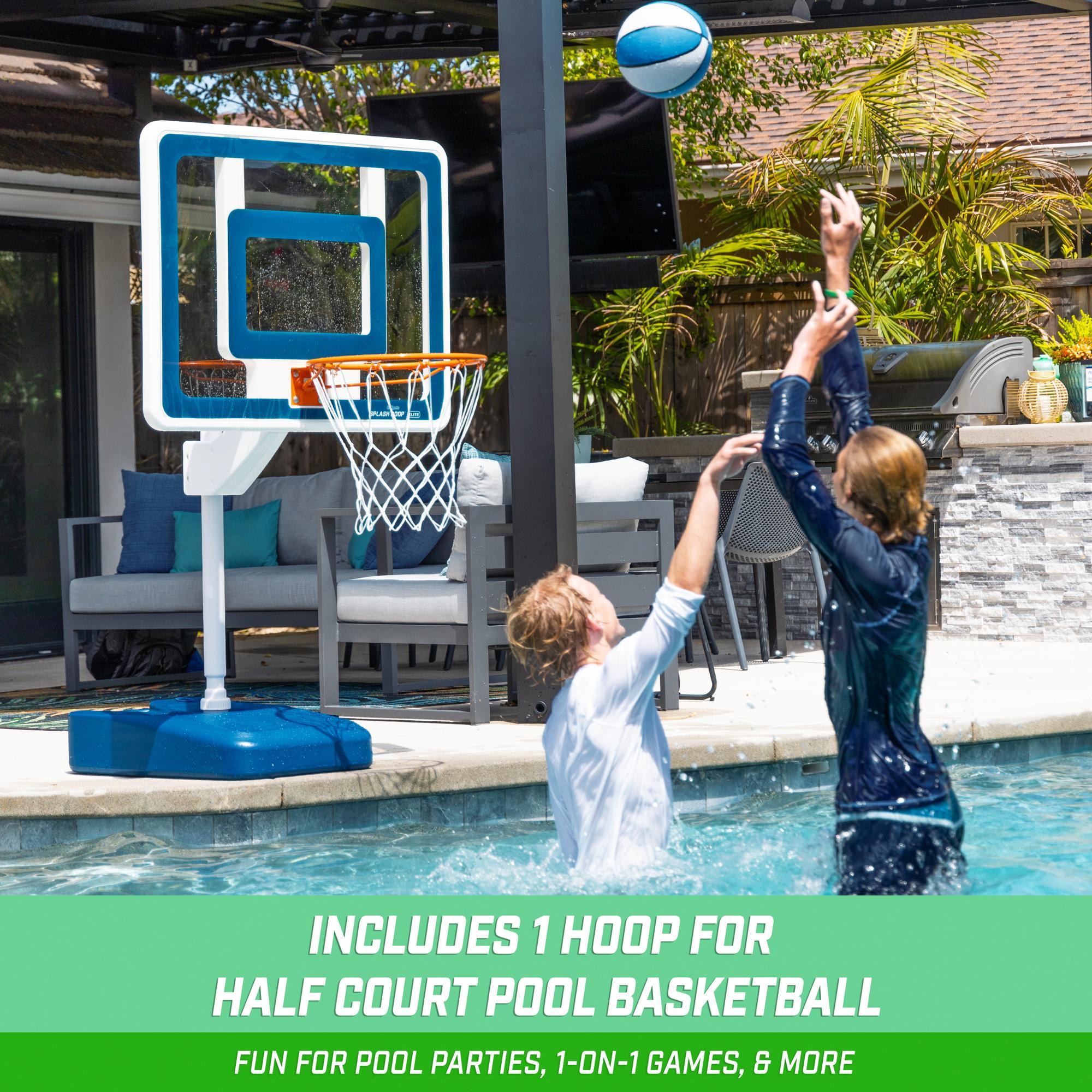 Blue and White Adjustable Metal Pool Basketball and Volleyball Set