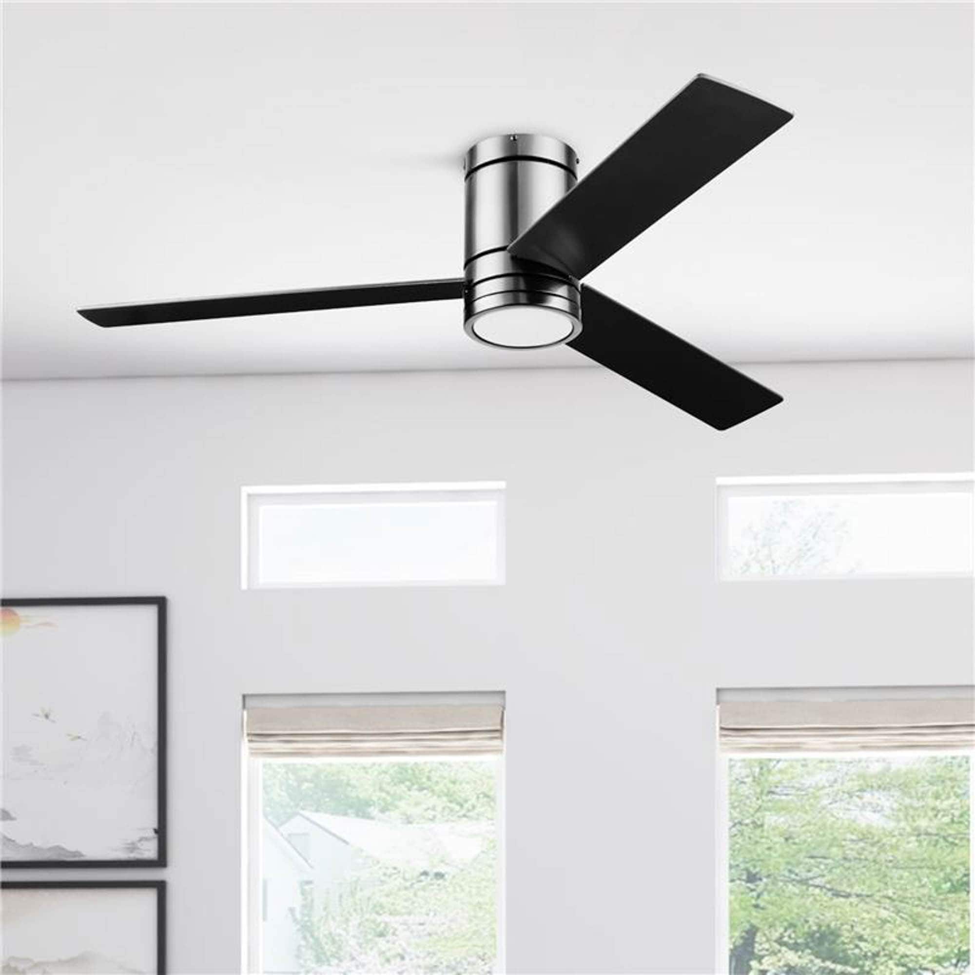 Prominence Home 51465-26 Espy 52-in Flush Mount Gun Metal with Iron, Burnt Oak Blades Ceiling Fan With Light - Remote Included ( 3 -Blade )