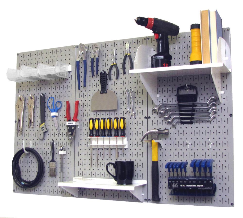 Wall Control 4ft Metal Pegboard Standard Tool Storage Kit - Gray Toolboard & White Accessories
