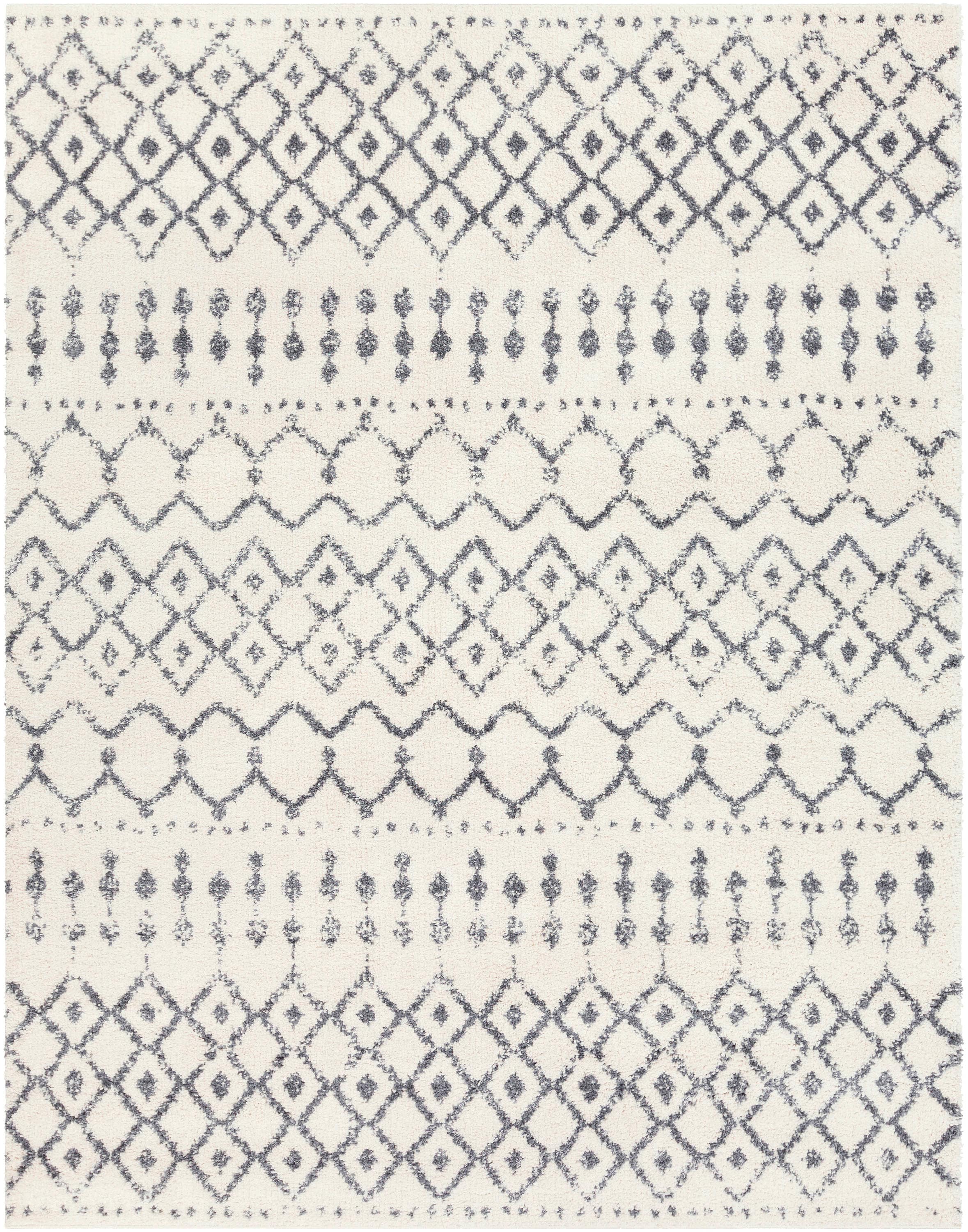 Livabliss MRS2310-710103 Maroc Shag 8 x 10 (ft) Synthetic White Rectangular Indoor Ikat Moroccan Area rug
