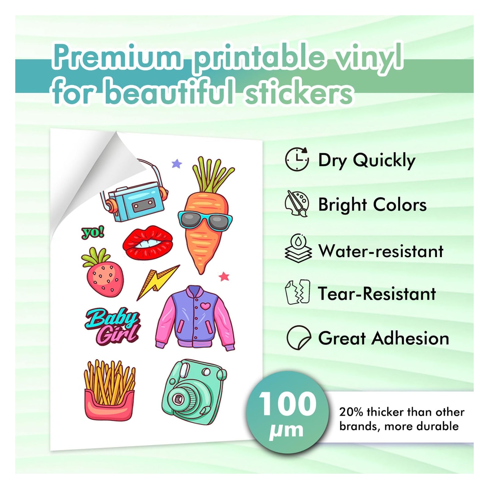 Phewnyzo  Printable Vinyl Sticker Paper for Inkjet Printer 20 Sheets Matte White Waterproof Sticker Paper 8.5 by 11 Inch Compatible with Cutting
