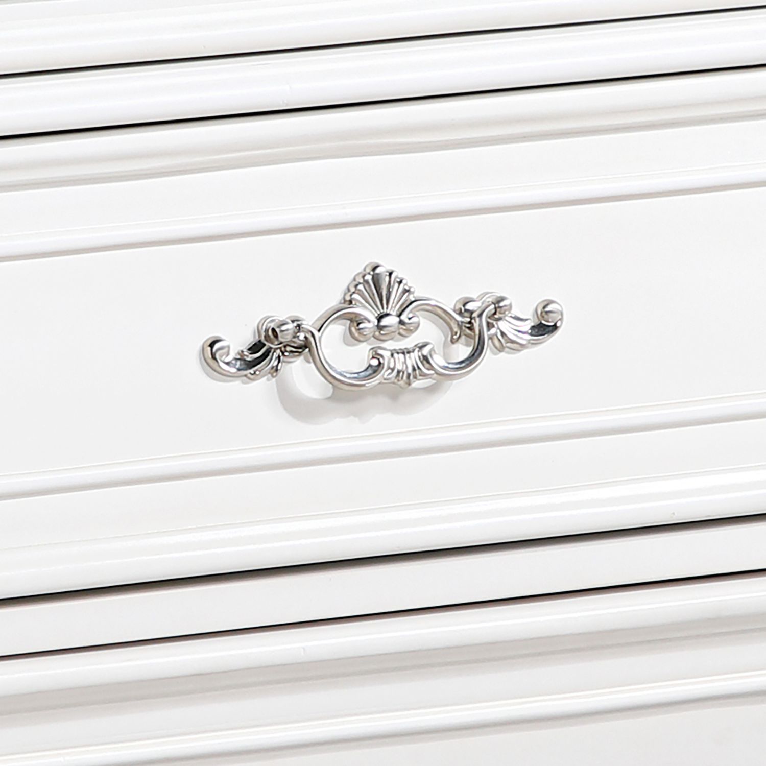 Opulence Pearl White 3-Drawer Nightstand with Intricate Carvings