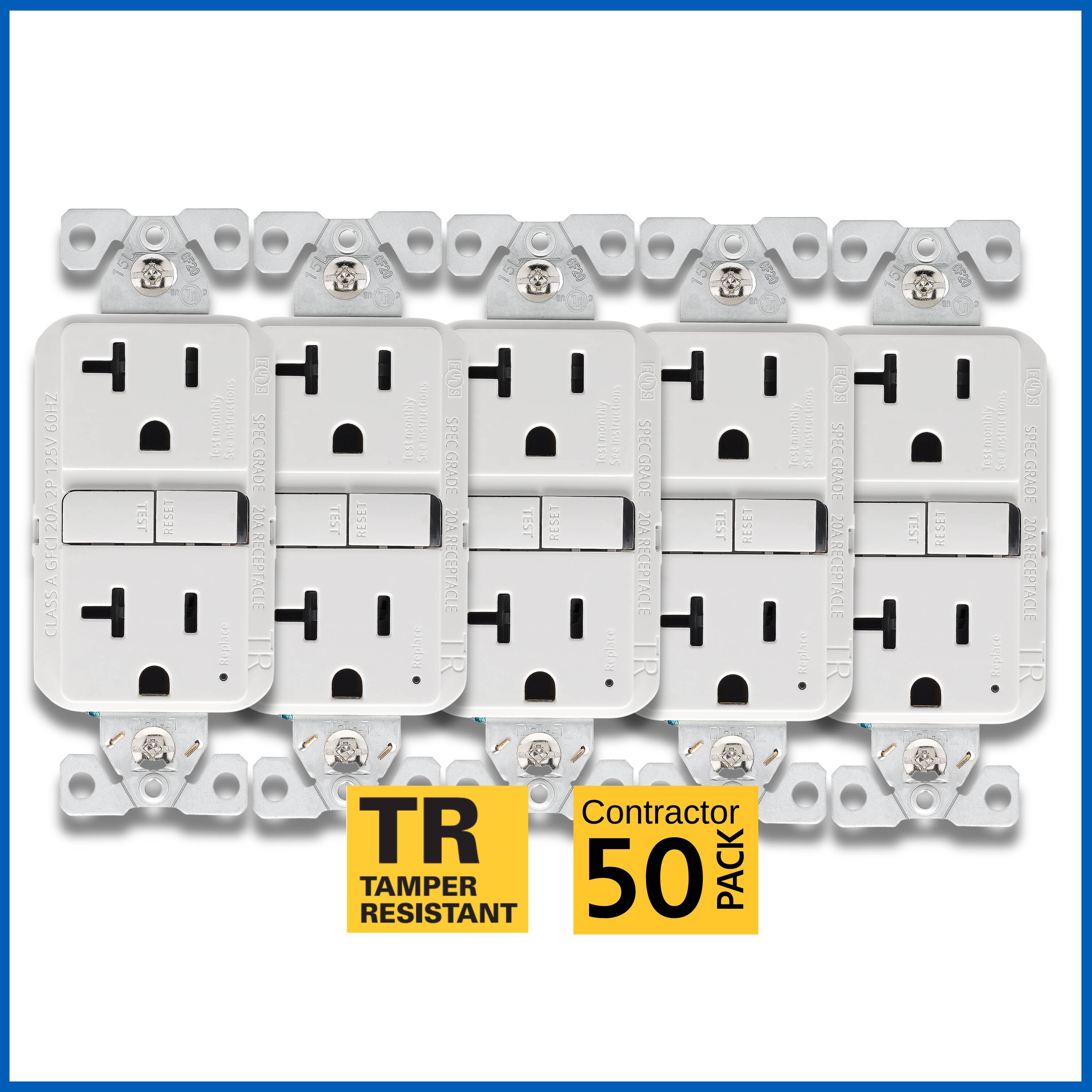 Eaton 20 -Amp 125-volt Tamper Resistant GFCI Residential Decorator Outlet Receptacles , White 50 -Pack