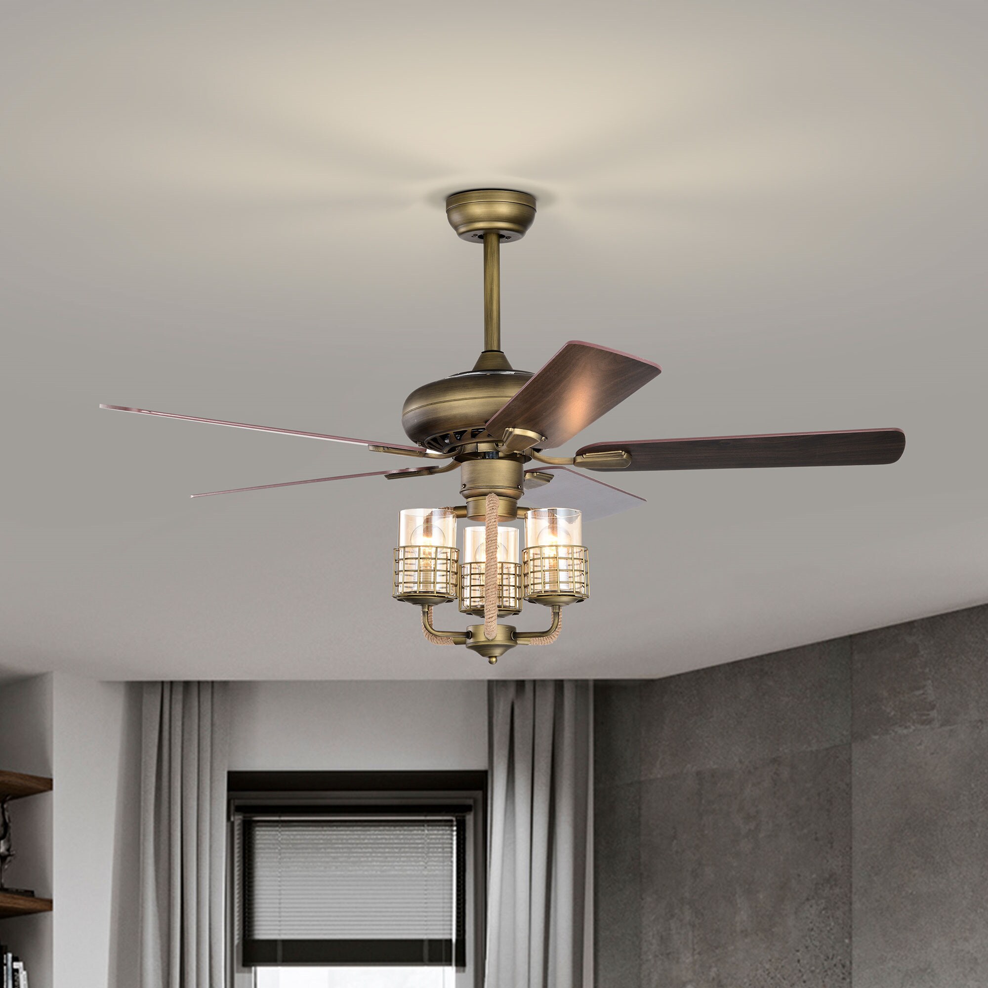 BABOOM 52-in Bronze with Wood Blades LED Indoor Ceiling Fan with Light ...