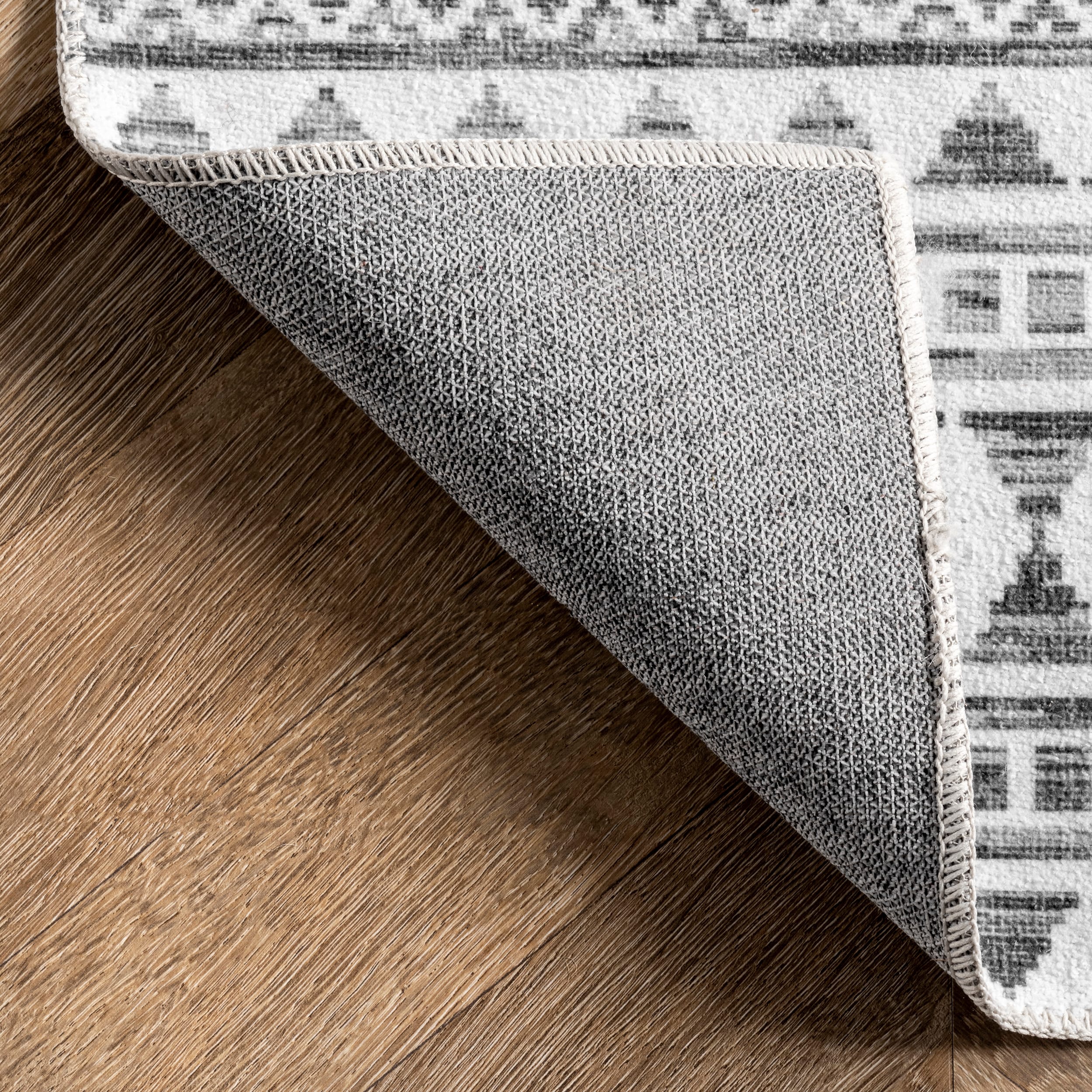 Eco-Friendly Gray Geometric Ultra-Thin Washable Rug