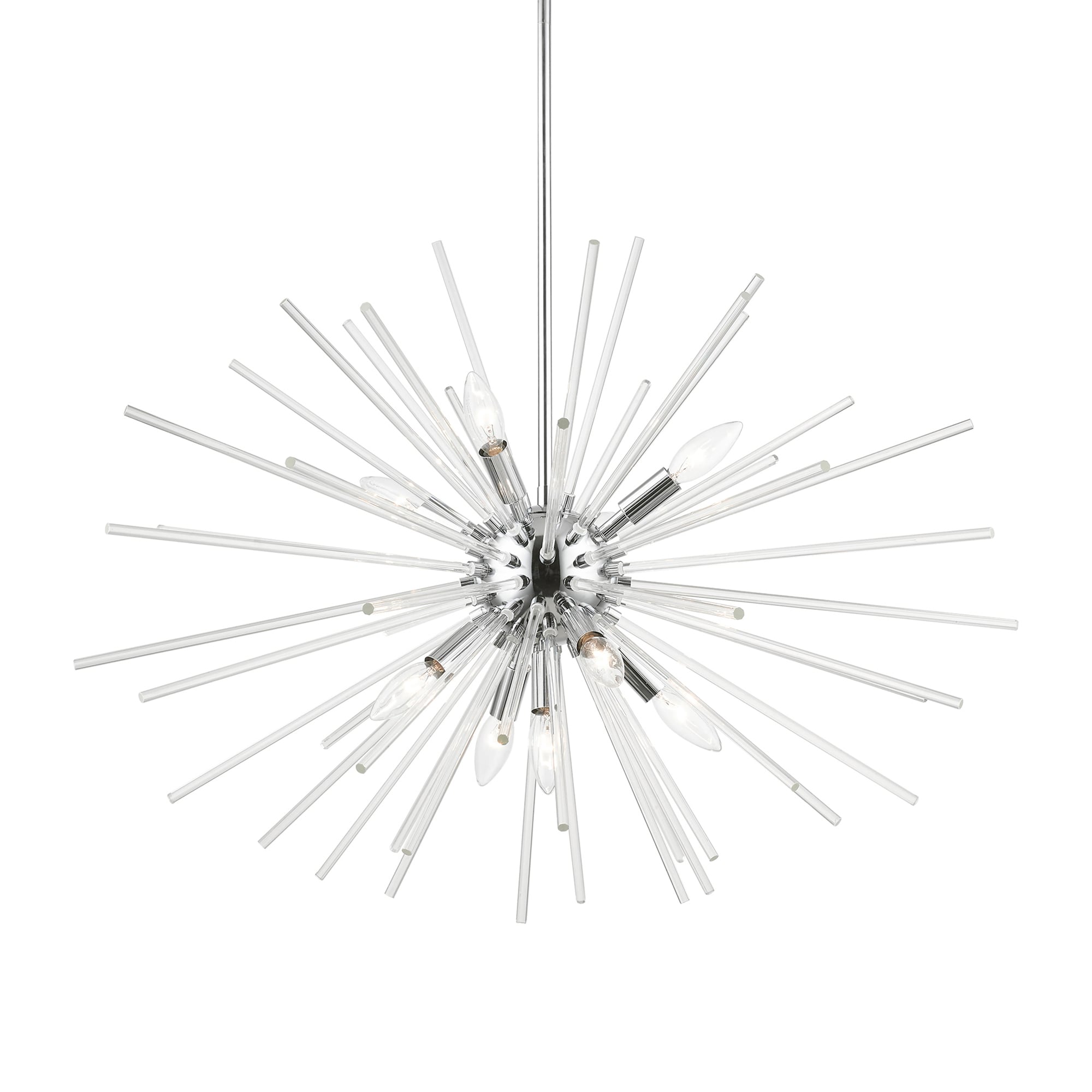 Polished Chrome 9-Light Pendant Chandelier with Clear Glass Rods