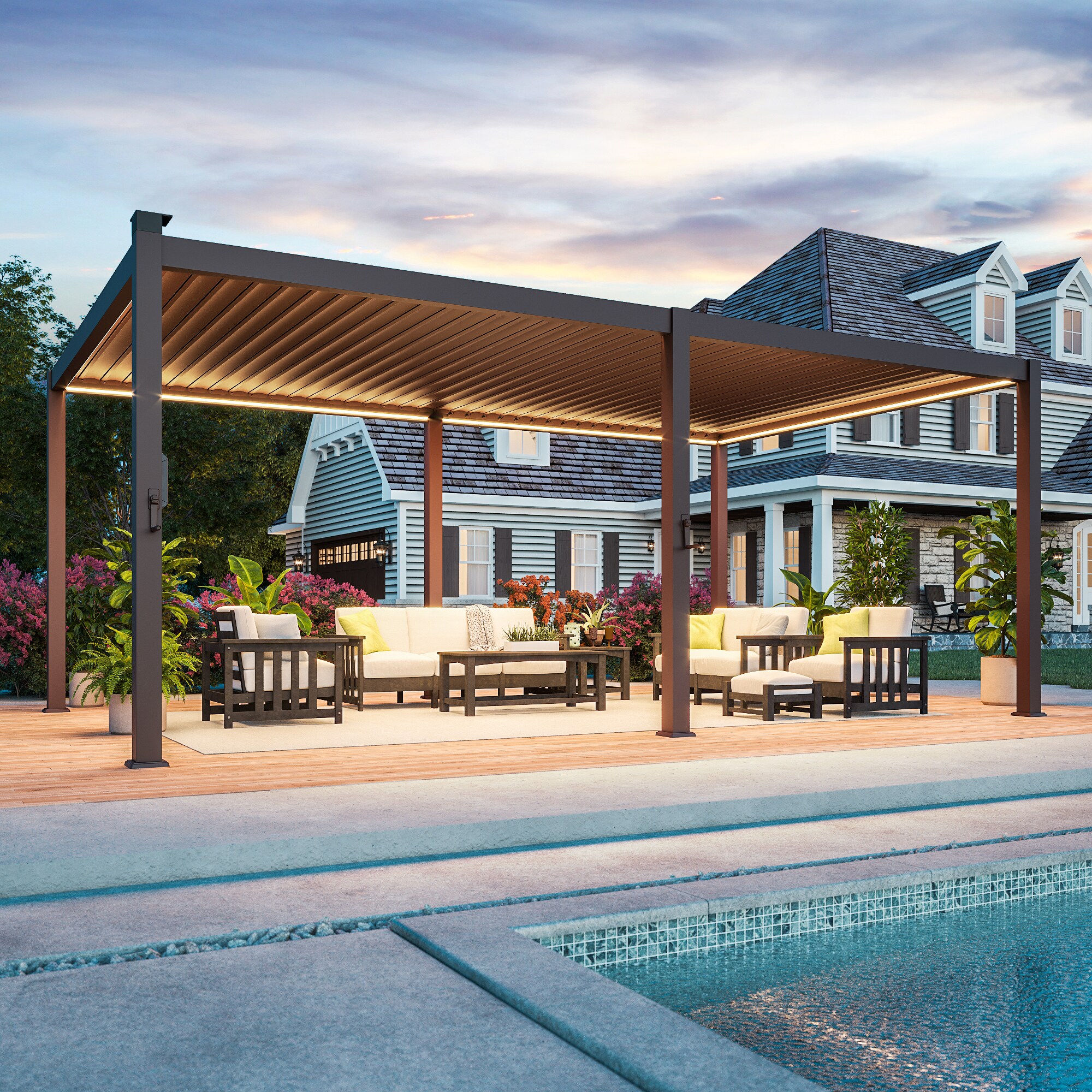 ACEGOSES LW-PTE-LED1220BN Titan Skytop 7-ft 11-in H Dark Brown Metal Freestanding Pergola