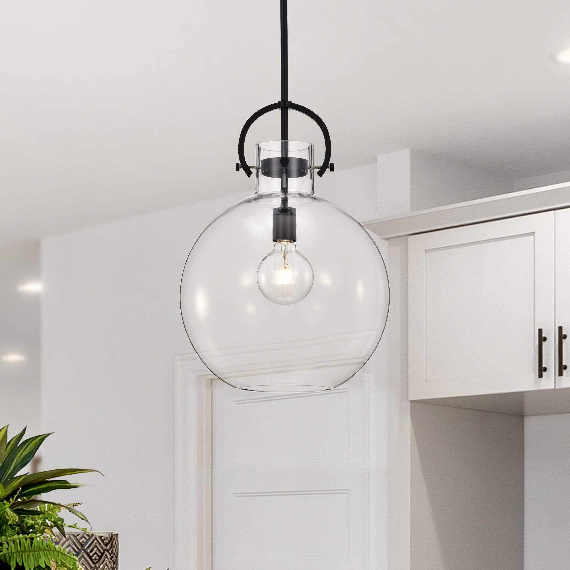 Edvivi EPJ4375BK Matte Black Modern/contemporary Clear glass Globe Medium Hanging Pendant light