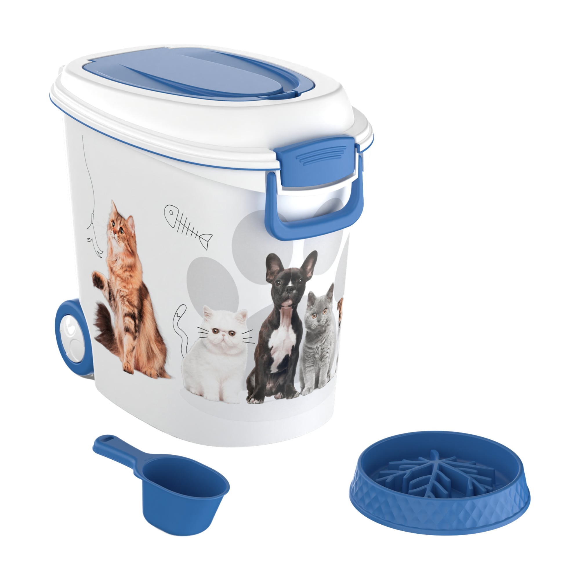 Boho Havens - Pet Food Storage Container with Slow Feeder Bowl Sealed Bin for Dogs and Cats Food