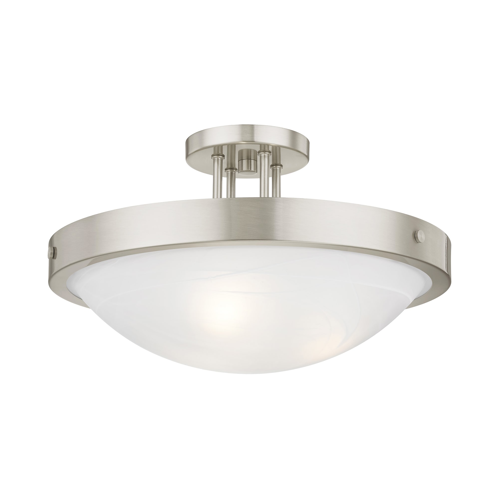 Brighton Alabaster Glass Bowl 3-Light Semi-Flush Mount in Brushed Nickel
