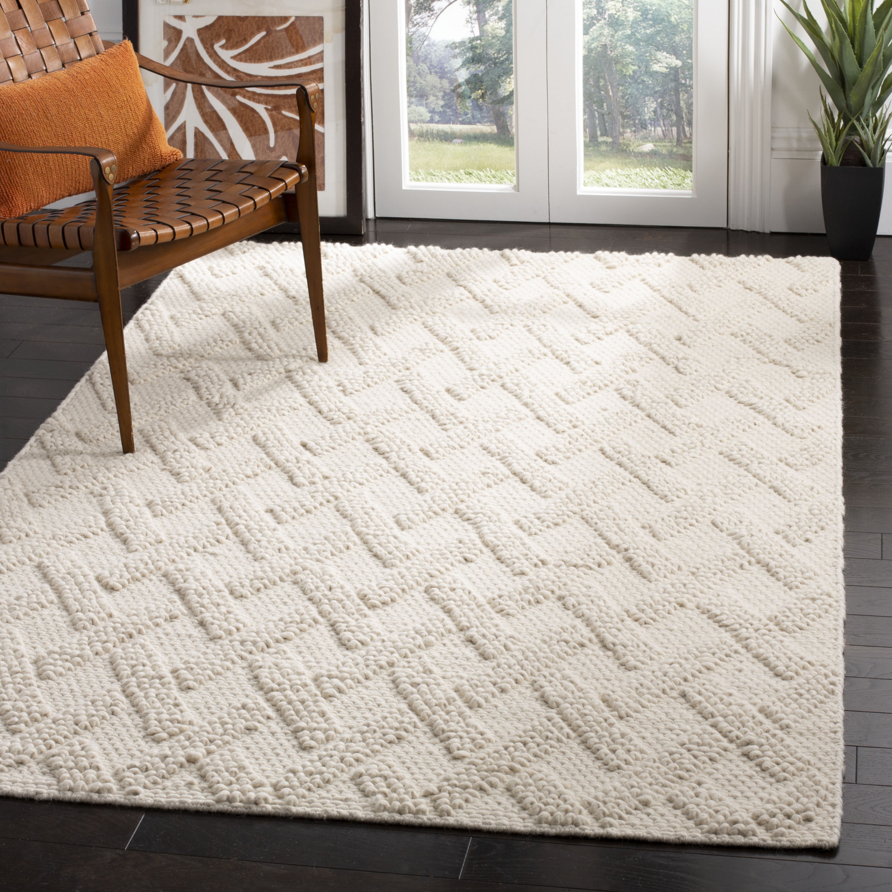 Ivory Hand-Tufted Wool Flat Woven Reversible Area Rug 3' x 5'