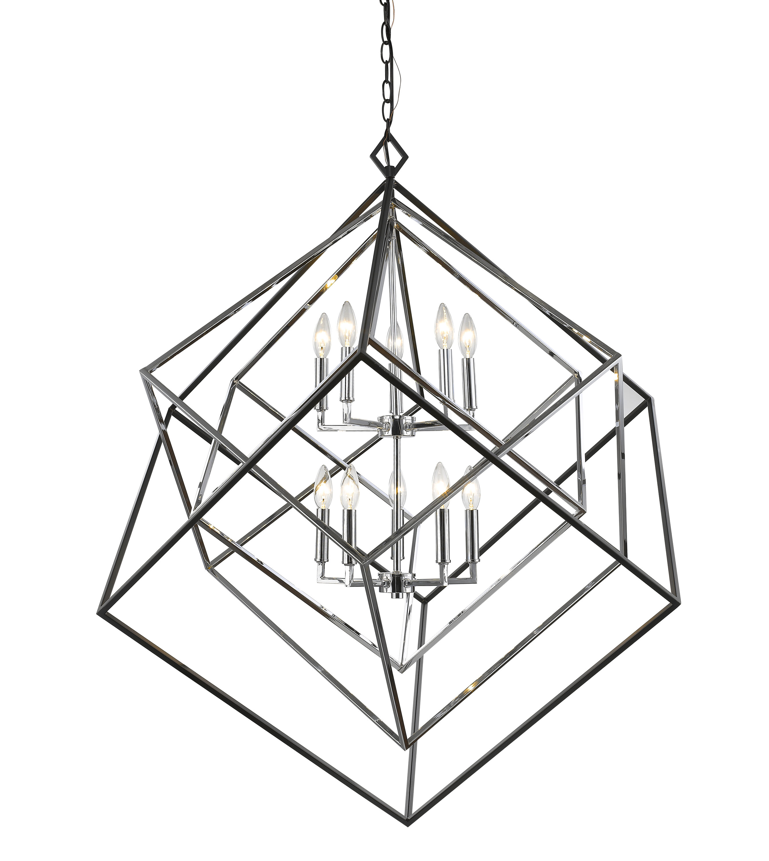 Euclid Chrome and Matte Black Geometric 10-Light Chandelier