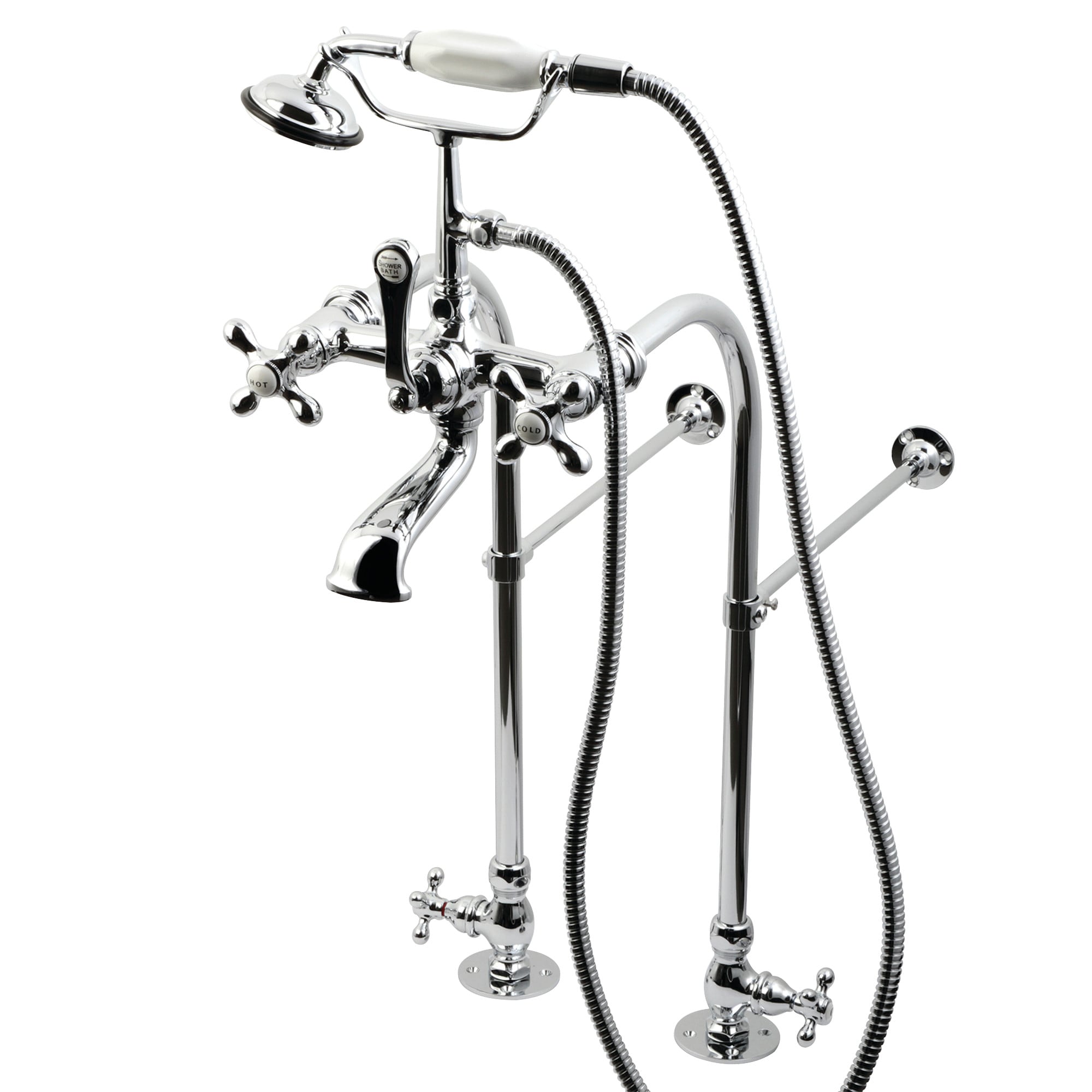 Kingston Brass WLCC58T451MX Vintage Polished chrome 3-handle Freestanding Low-arc Bathtub Faucet with Hand Shower ( Valve Included )