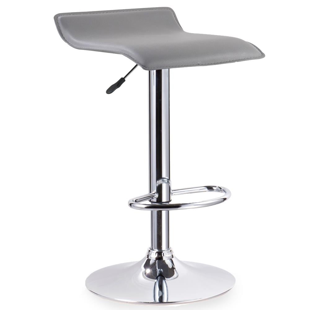 Adjustable Swivel Backless Bar Stool in Gray Leather and Chrome