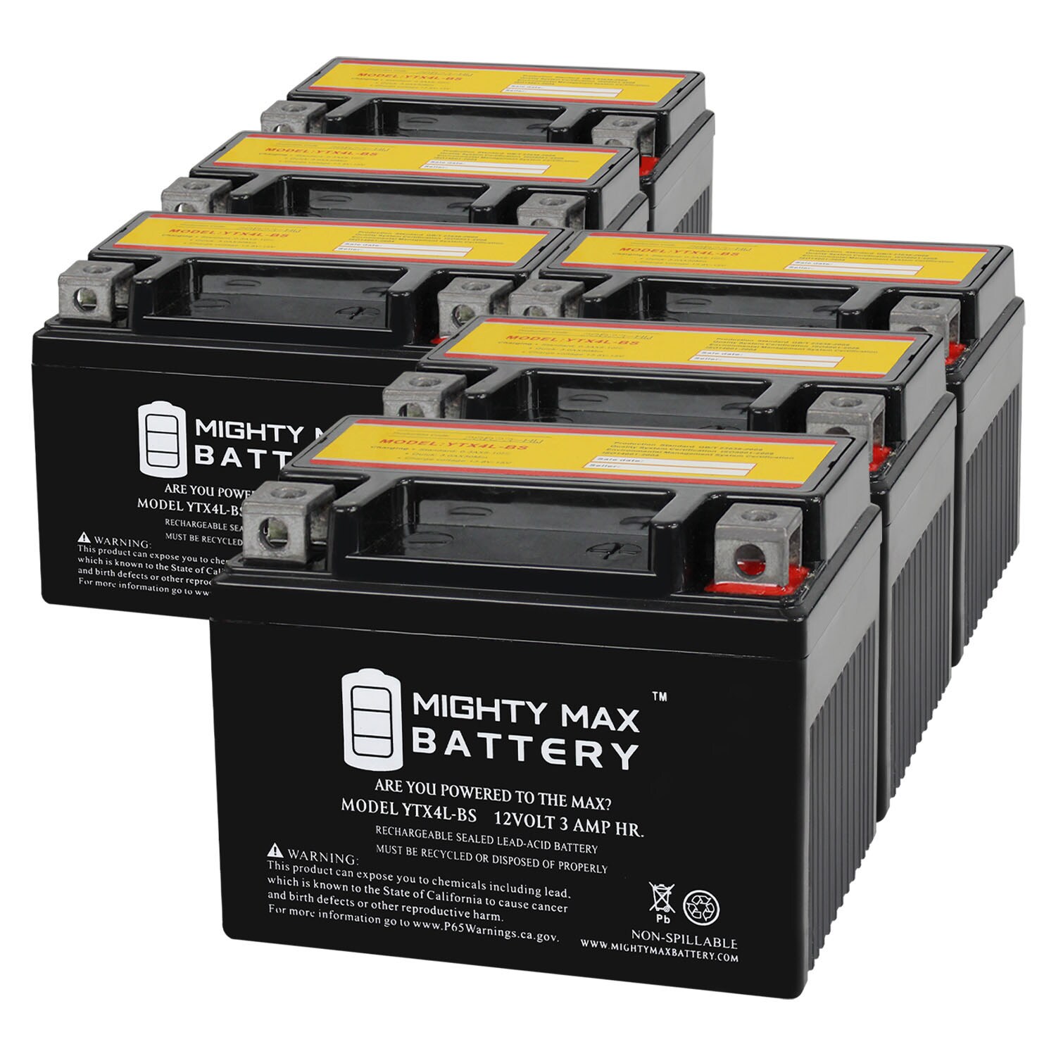 Mighty Max Battery MAX4029973 12V 3Ah ATV Quad Dirt / Pit Bike 50/70/110/125 CC Rechargeable Sealed lead acid 1230 Backup power Batteries 6 -Pack