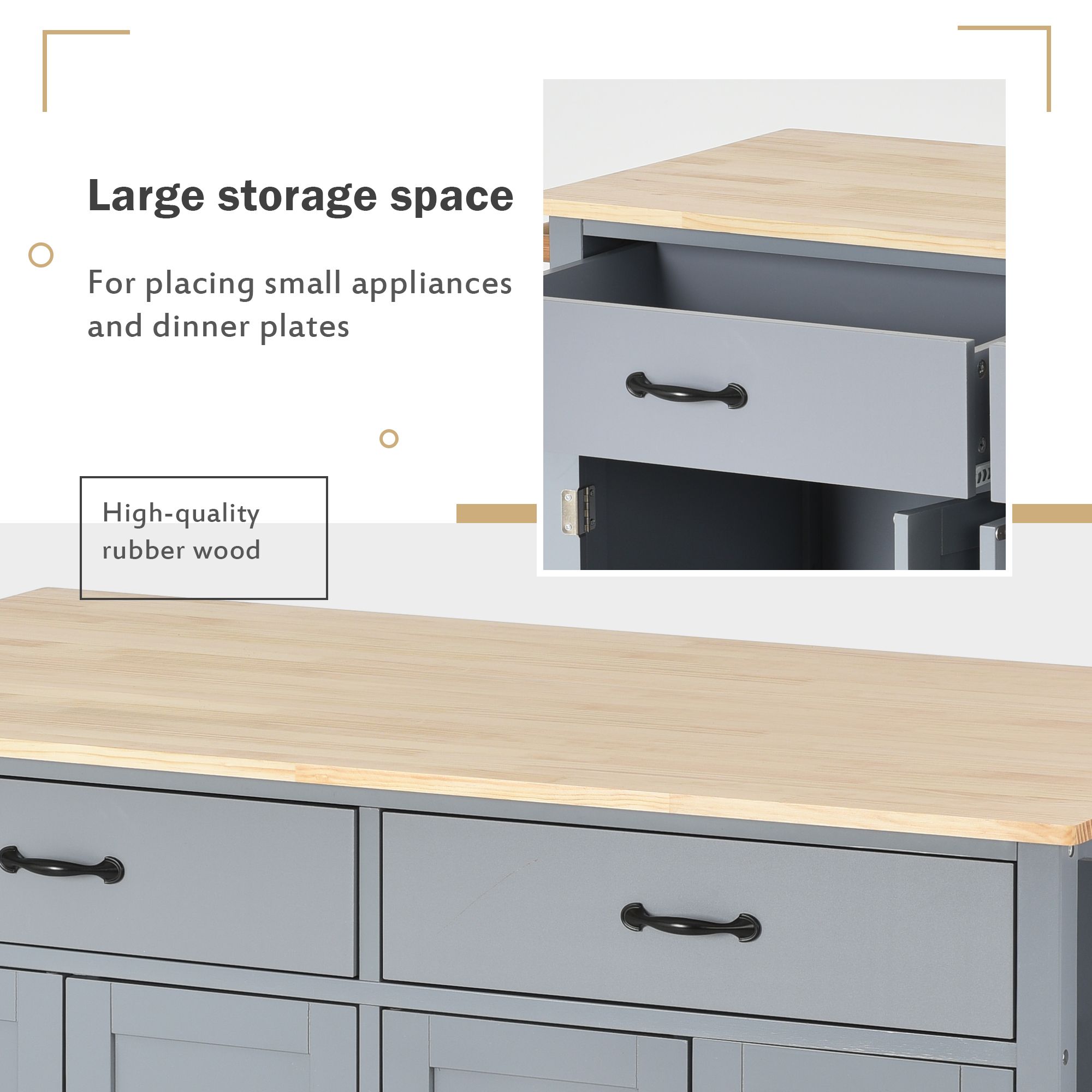 Nestfair Gray Wood Base with Mdf Wood Top Rolling Kitchen Island (18.5 ...